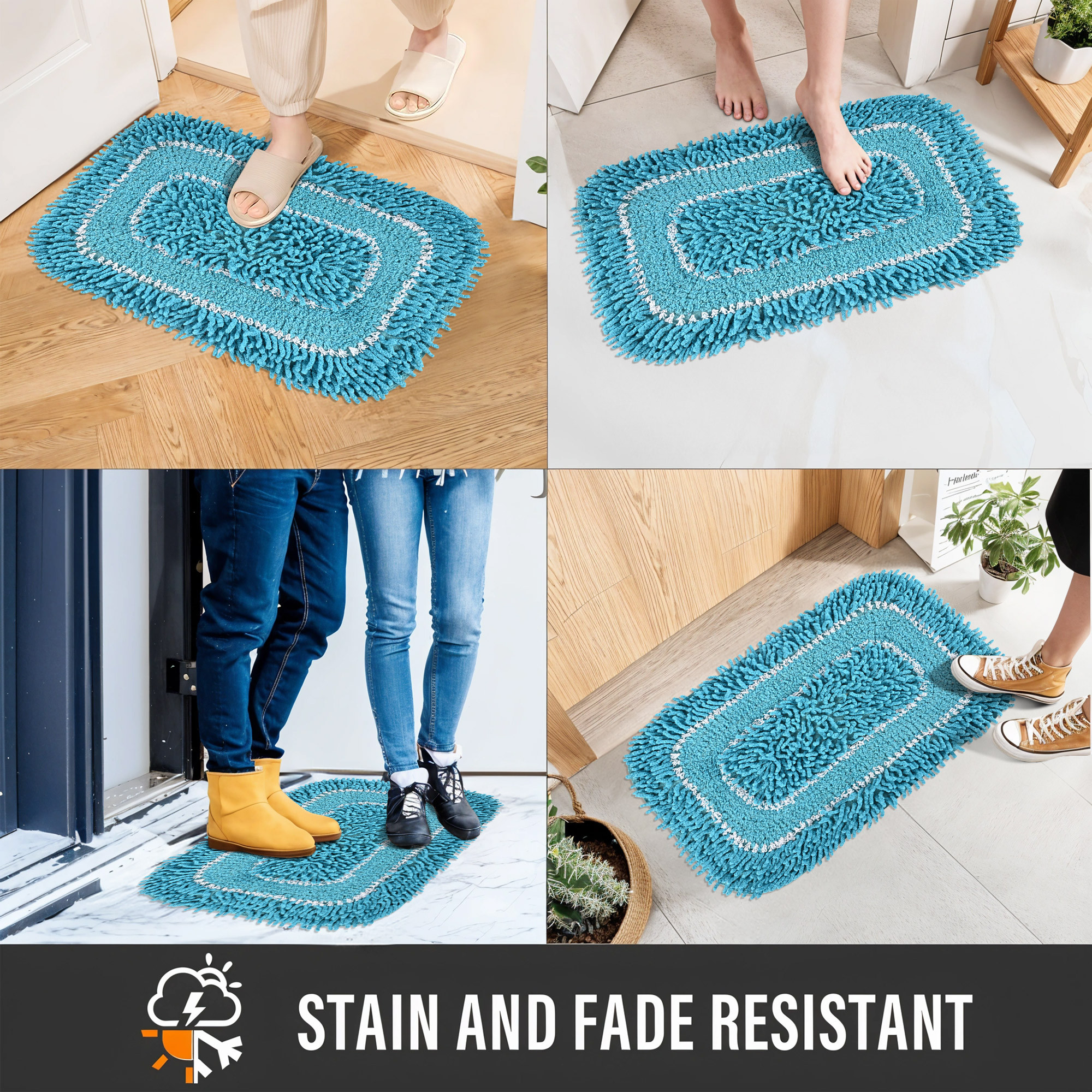 Kuber Industries 24x16 Inches Durable Super Soft Door Mats for Home  Rainy Season Mats for Floor  Footmats for Bedroom Kitchen  Balcony  Shaggy- Blue  White