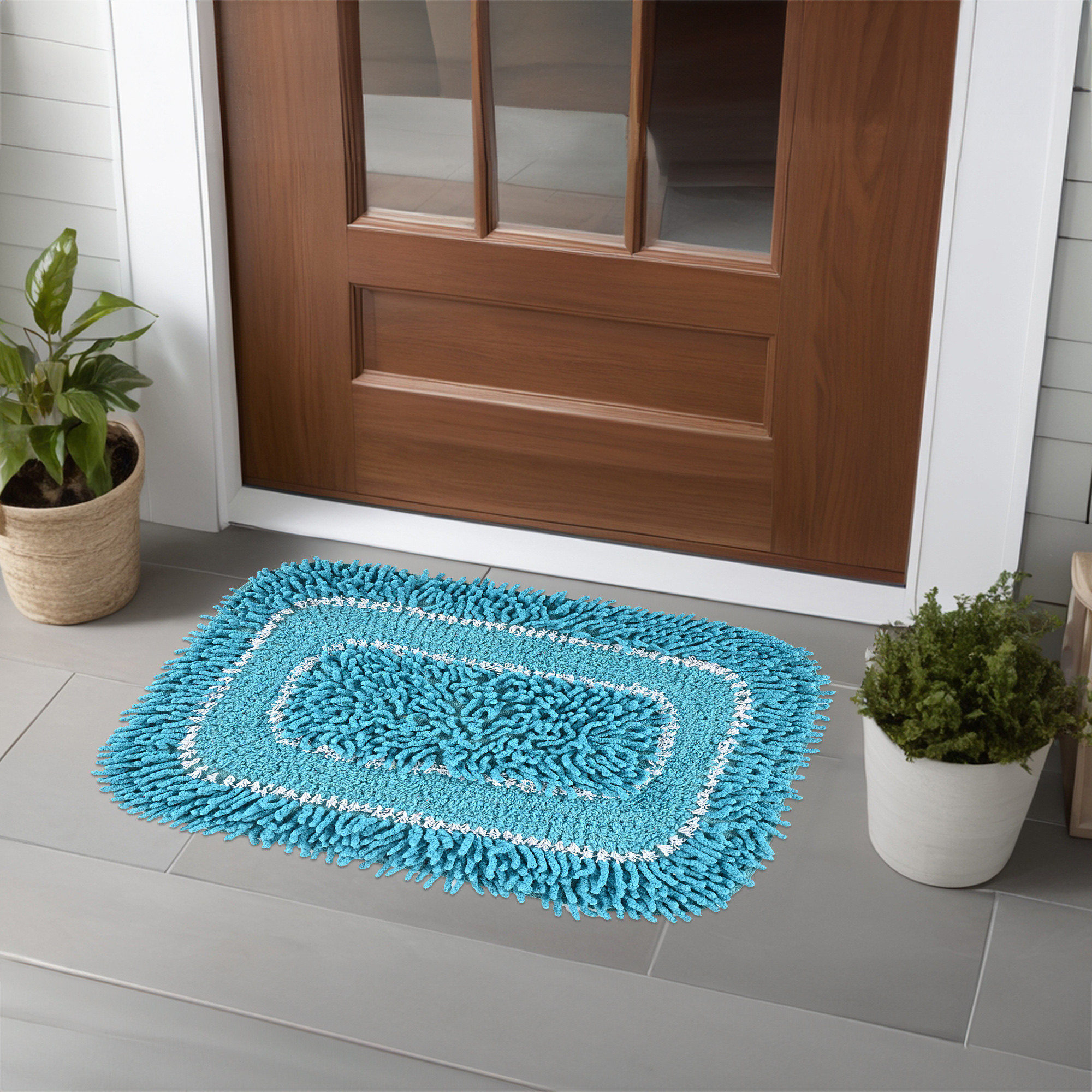 Kuber Industries 24x16 Inches Durable Super Soft Door Mats for Home  Rainy Season Mats for Floor  Footmats for Bedroom Kitchen  Balcony  Shaggy- Blue  White