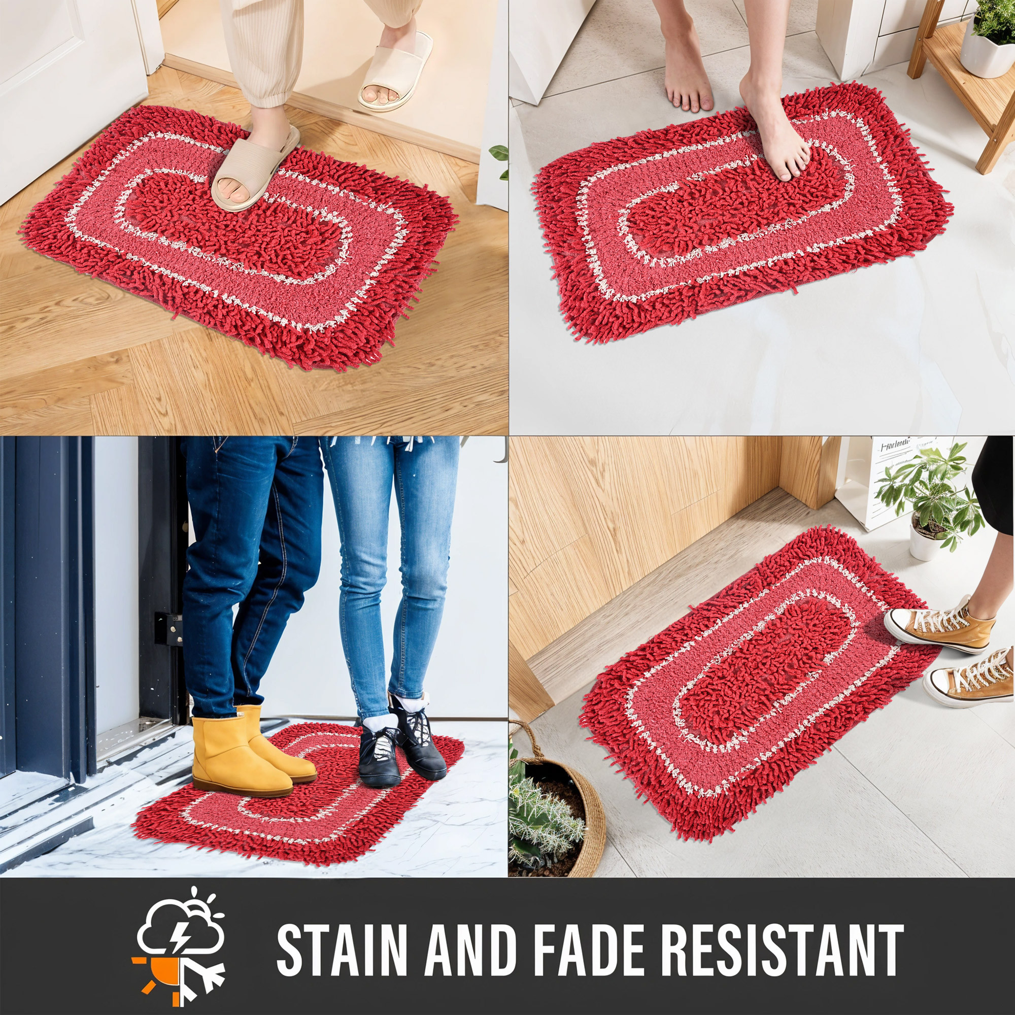 Kuber Industries 24x16 Inches Durable Super Soft Door Mats for Home  Rainy Season Mats for Floor  Footmats for Bedroom Kitchen  Balcony  Shaggy- Red  White
