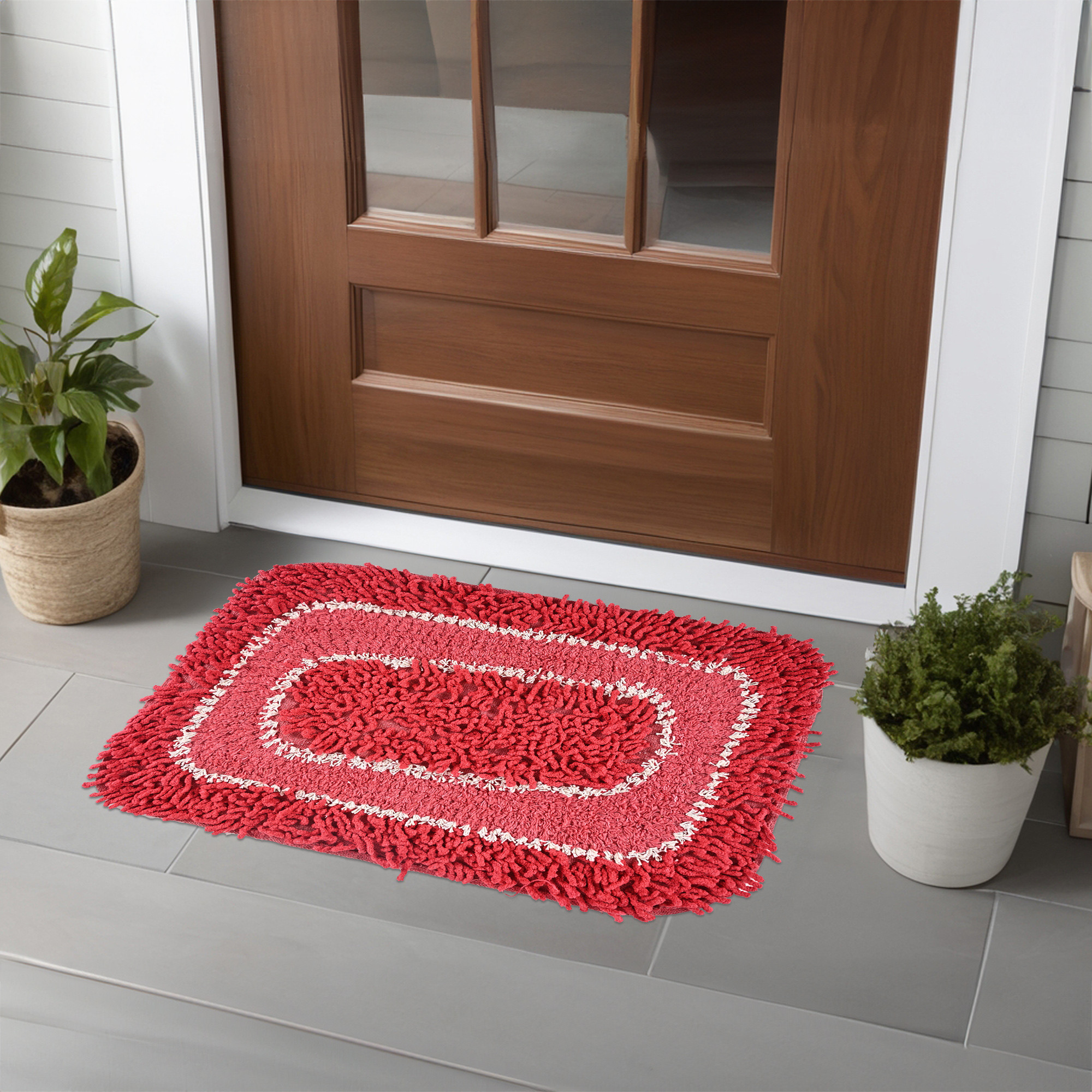 Kuber Industries 24x16 Inches Durable Super Soft Door Mats for Home  Rainy Season Mats for Floor  Footmats for Bedroom Kitchen  Balcony  Shaggy- Red  White