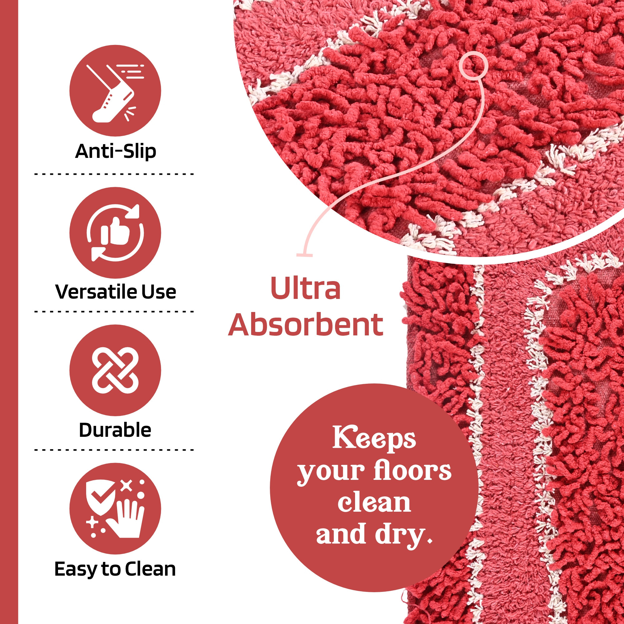 Kuber Industries 24x16 Inches Durable Super Soft Door Mats for Home  Rainy Season Mats for Floor  Footmats for Bedroom Kitchen  Balcony  Shaggy- Red  White