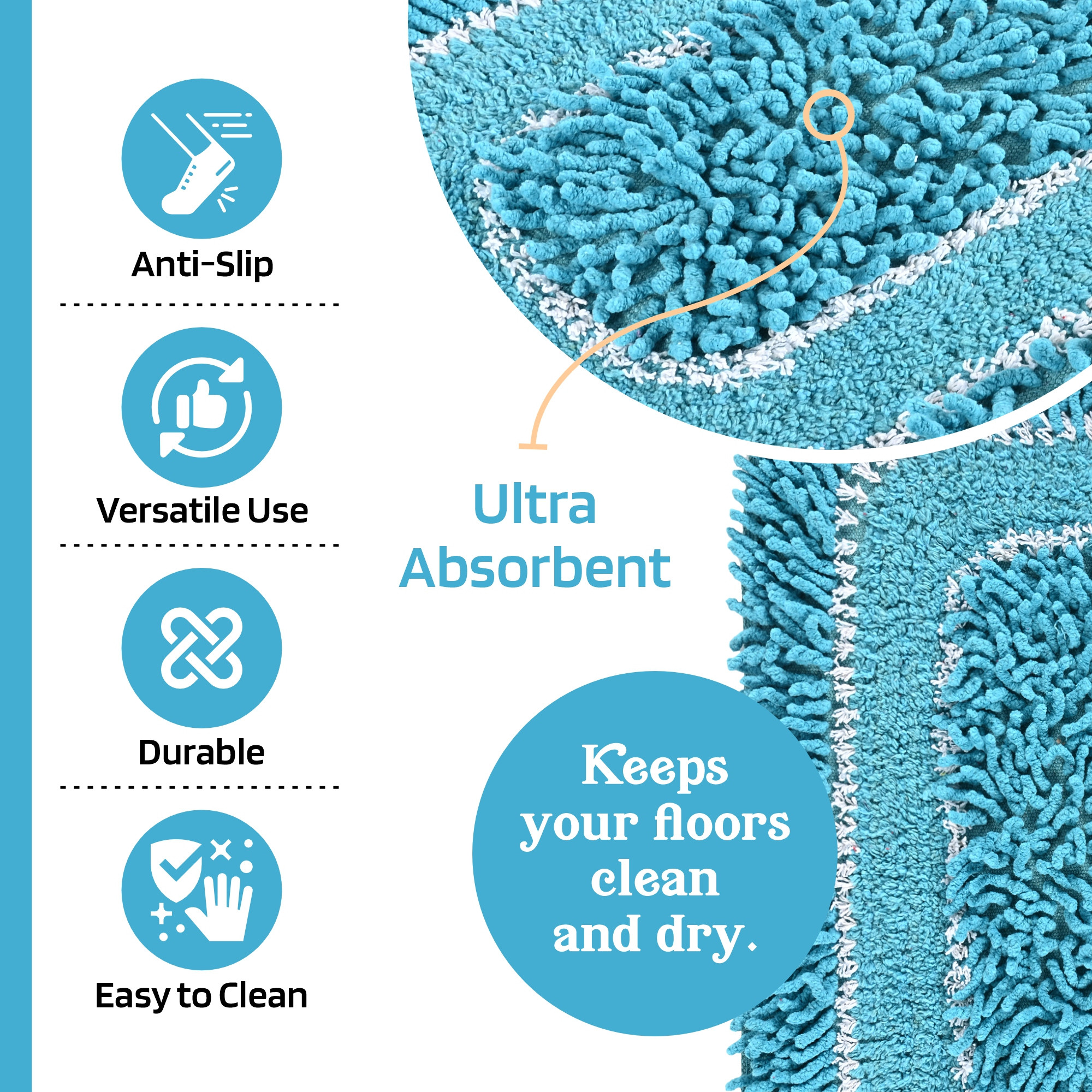 Kuber Industries 24x16 Inches Durable Super Soft Door Mats for Home  Rainy Season Mats for Floor  Footmats for Bedroom Kitchen  Balcony  Shaggy- Blue  White