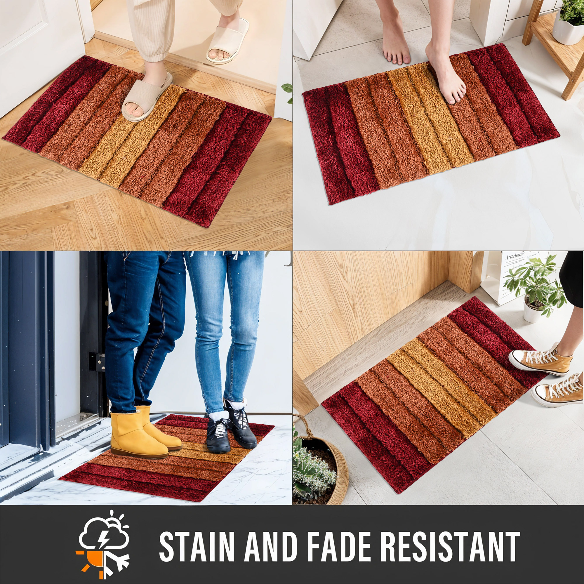 Kuber Industries 24x16 Inches Rectangle Anti Skid  Super Soft Door Mats for Home  Rainy Season Mats for Floor  Footmats for Bedroom Kitchen  Balcony  Stripes - Red  Brown