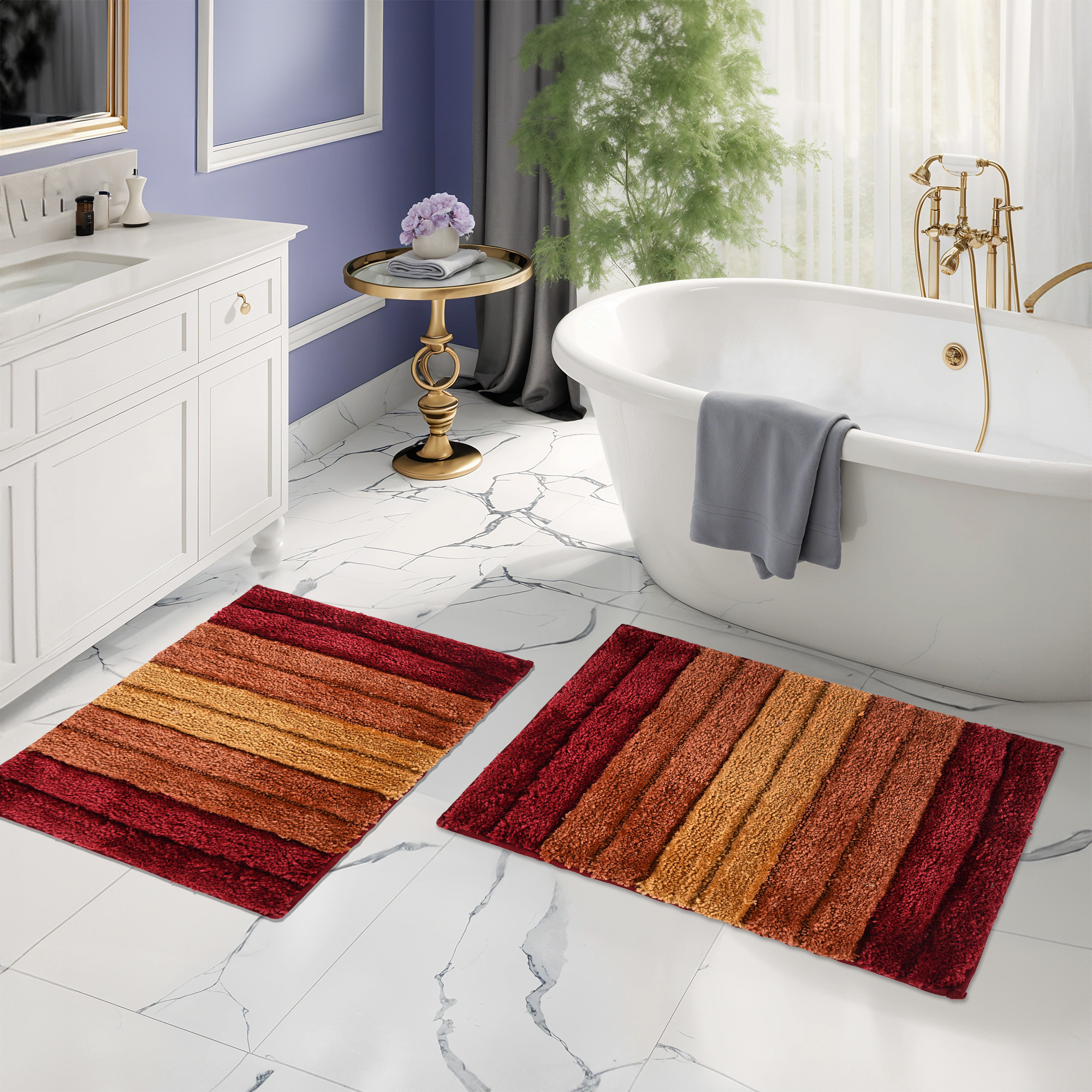 Kuber Industries 24x16 Inches Rectangle Anti Skid  Super Soft Door Mats for Home  Rainy Season Mats for Floor  Footmats for Bedroom Kitchen  Balcony  Stripes - Red  Brown