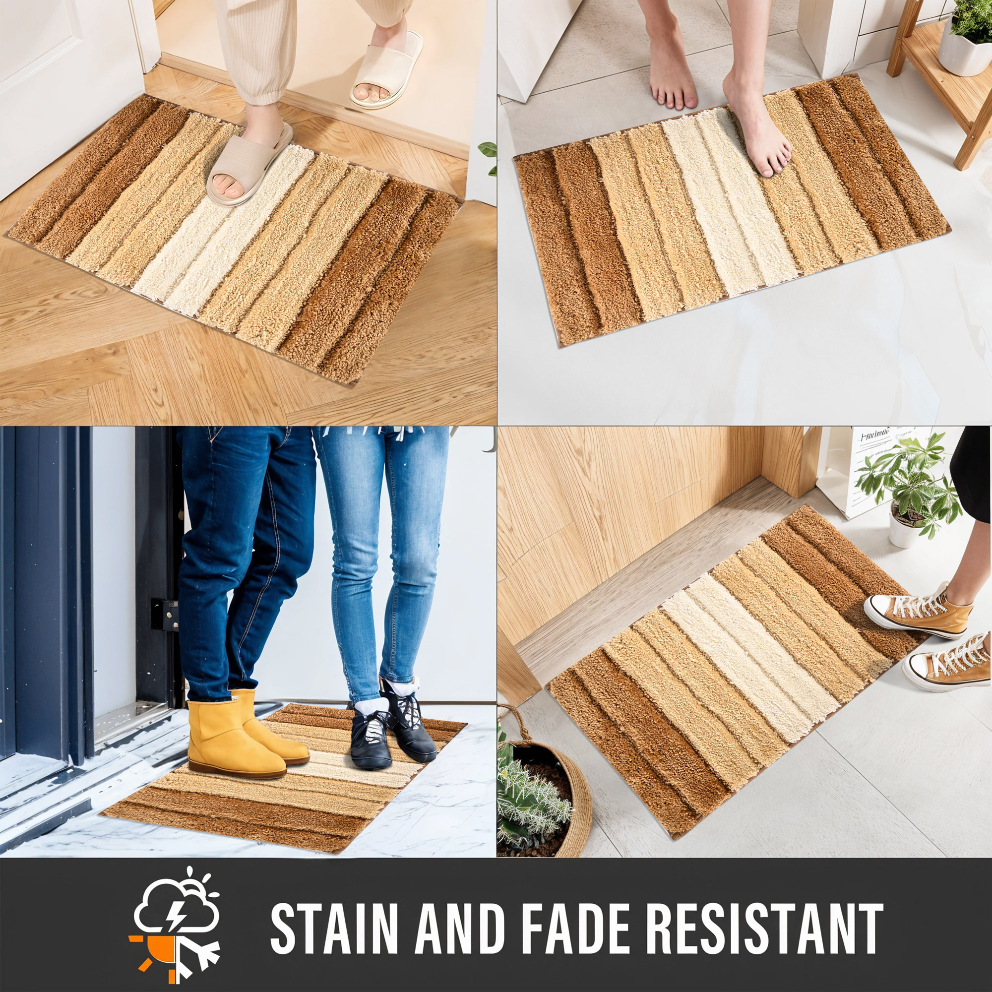 Kuber Industries 24x16 Inches Rectangle Anti Skid  Super Soft Door Mats for Home  Rainy Season Mats for Floor  Footmats for Bedroom Kitchen  Balcony  Stripes - Cream  Brown