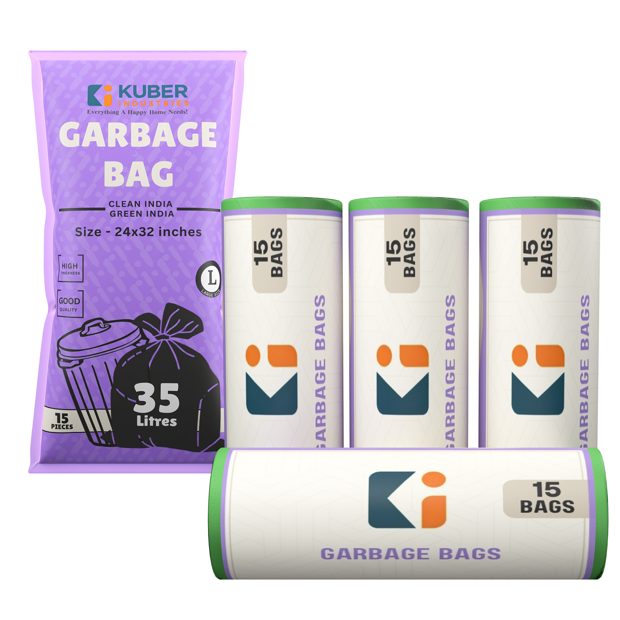 Kuber Industries 24x32 Inches Premium Garbage Bags for Dustbin  Dustbin BagTrash Bag For Dry  Wet waste  Odour Free Green Dustbin Bag for Home Office Hotels Hospitals