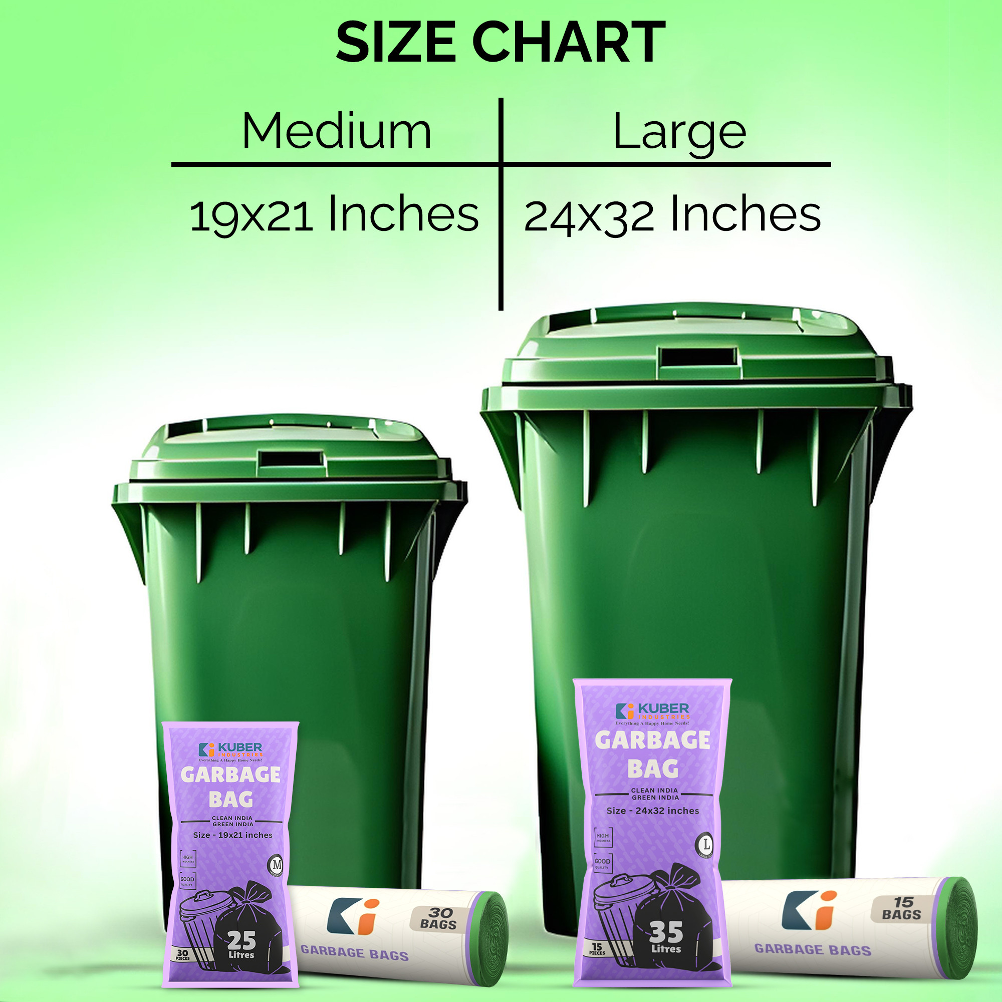 Kuber Industries 24x32 Inches Premium Garbage Bags for Dustbin  Dustbin BagTrash Bag For Dry  Wet waste  Odour Free Green Dustbin Bag for Home Office Hotels Hospitals