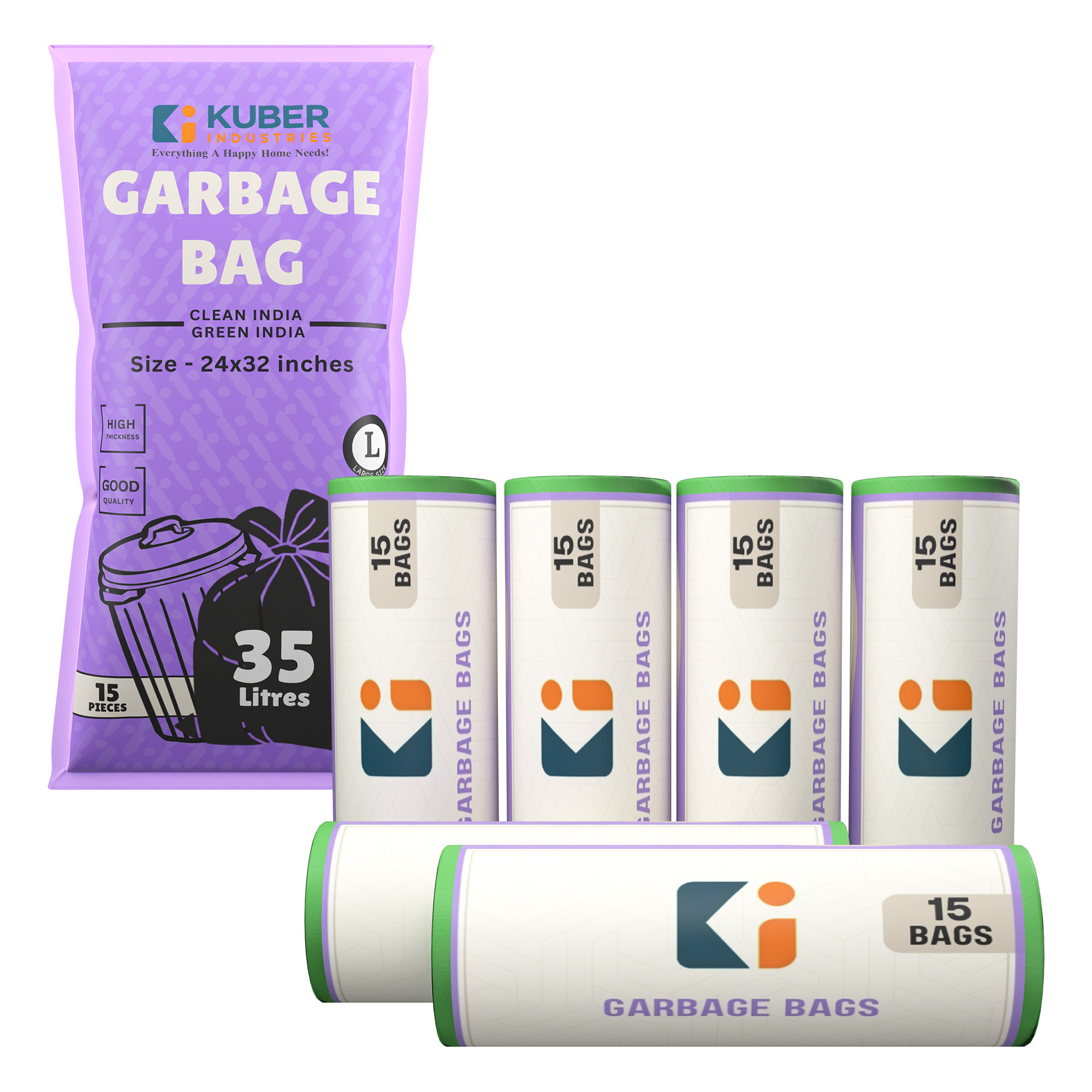 Kuber Industries 24x32 Inches Premium Garbage Bags for Dustbin  Dustbin BagTrash Bag For Dry  Wet waste  Odour Free Green Dustbin Bag for Home Office Hotels Hospitals