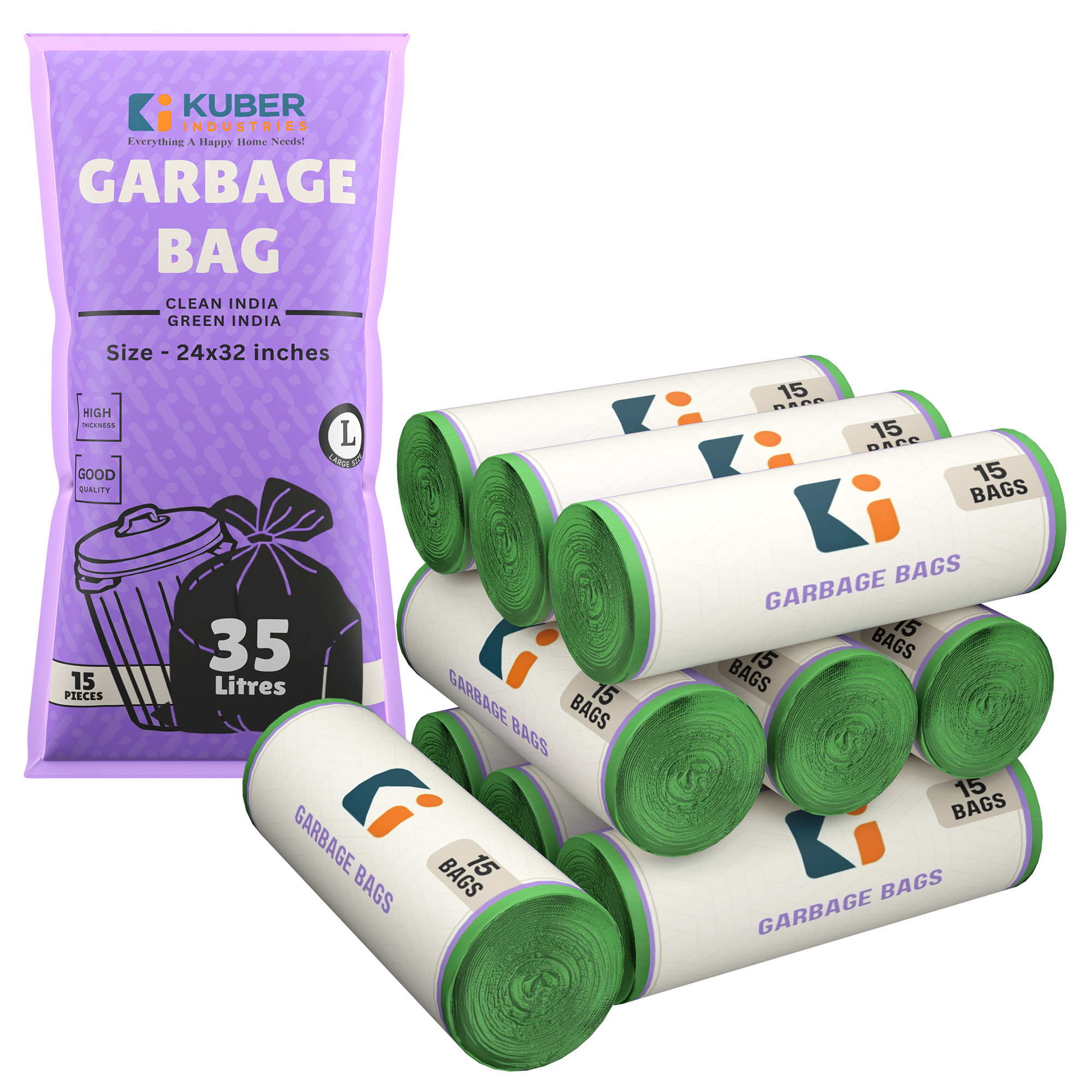 Kuber Industries 24x32 Inches Premium Garbage Bags for Dustbin  Dustbin BagTrash Bag For Dry  Wet waste  Odour Free Green Dustbin Bag for Home Office Hotels Hospitals