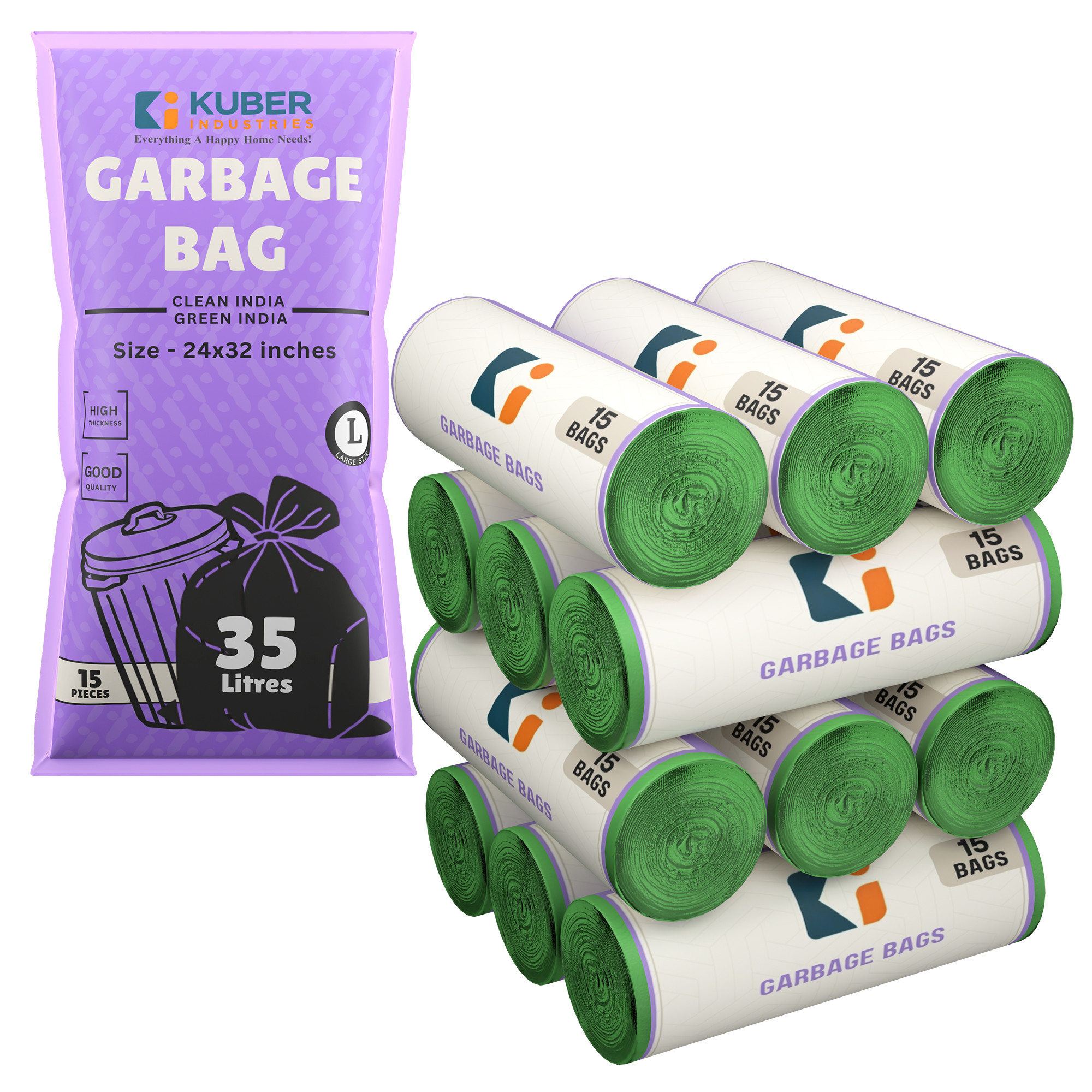 Kuber Industries 24x32 Inches Premium Garbage Bags for Dustbin  Dustbin BagTrash Bag For Dry  Wet waste  Odour Free Green Dustbin Bag for Home Office Hotels Hospitals