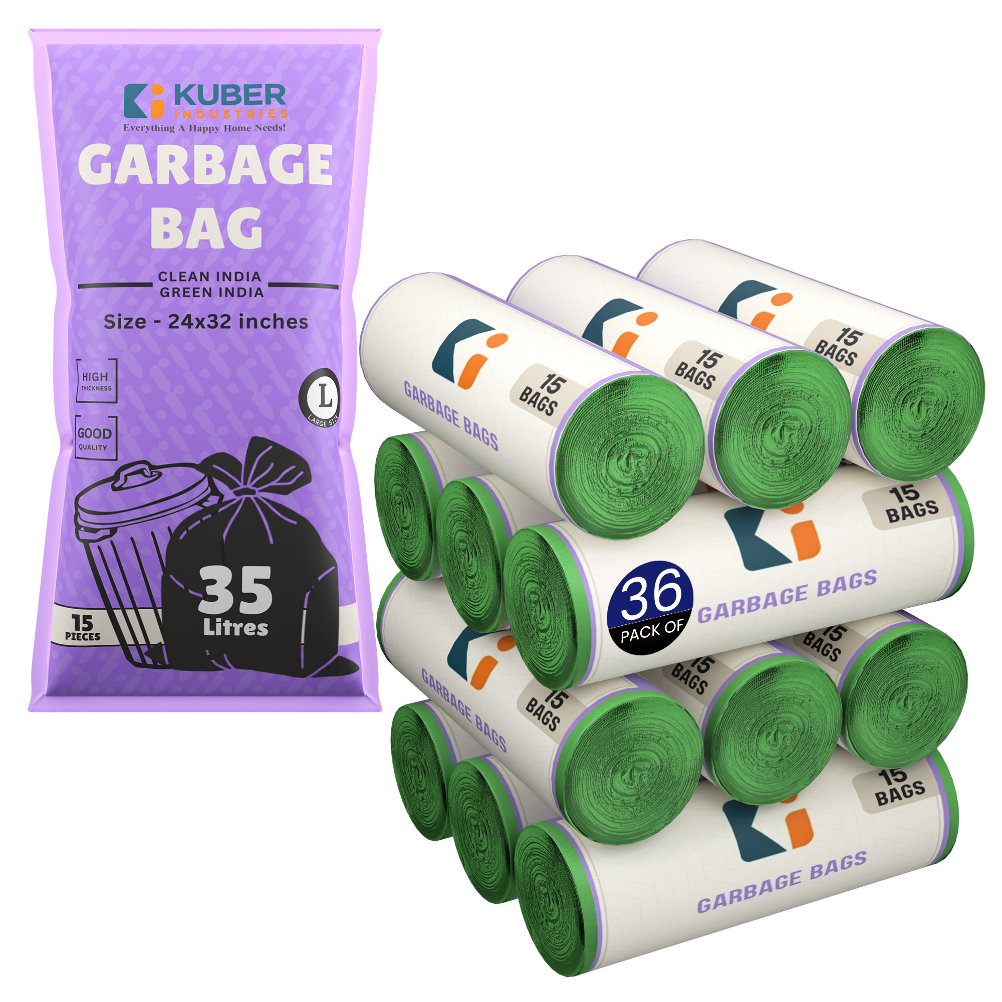 Kuber Industries 24x32 Inches Premium Garbage Bags for Dustbin  Dustbin BagTrash Bag For Dry  Wet waste  Odour Free Green Dustbin Bag for Home Office Hotels Hospitals