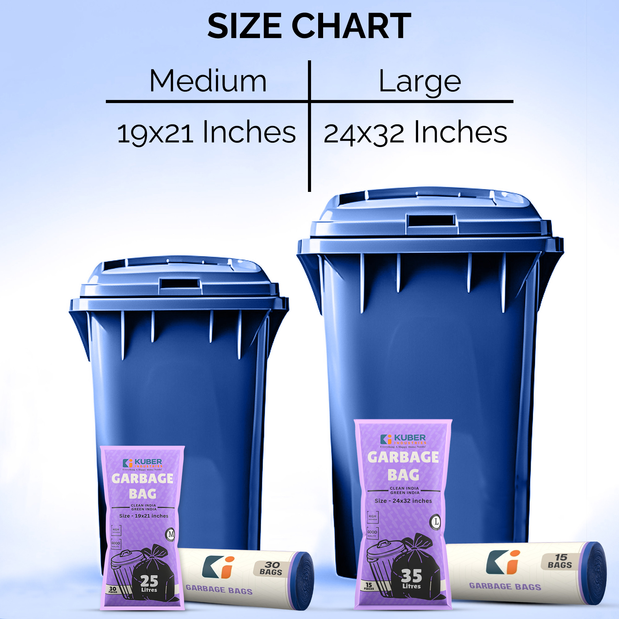 Kuber Industries 24x32 Inches Premium Garbage Bags for Dustbin  Dustbin BagTrash Bag For Dry  Wet waste  Odour Free Blue Dustbin Bag for Home Office Hotels Hospitals