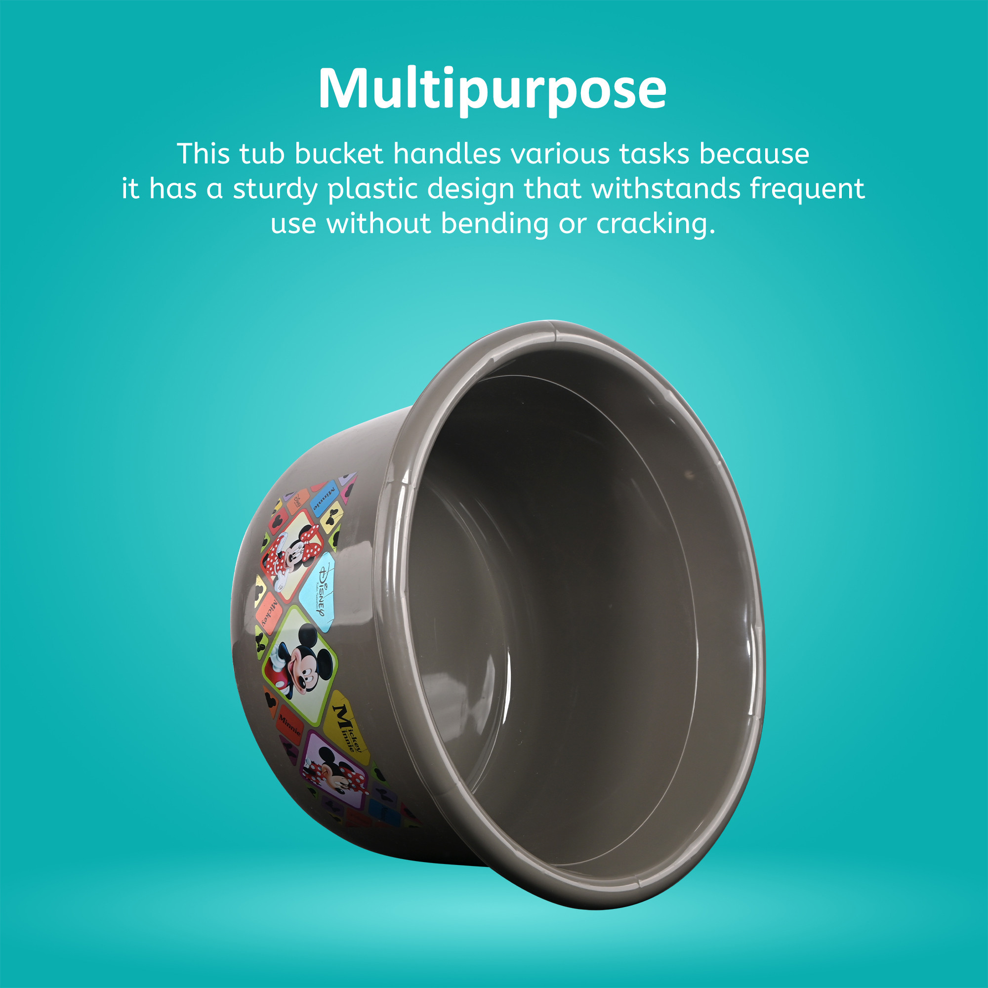 Kuber Industries 25 Ltr Bath Tub Plastic For Home Washroom  Kitchen  Disney Check  Lightweight  Multipurpose Washing Tub - Suitable For Laundry And Cleaning  Grey