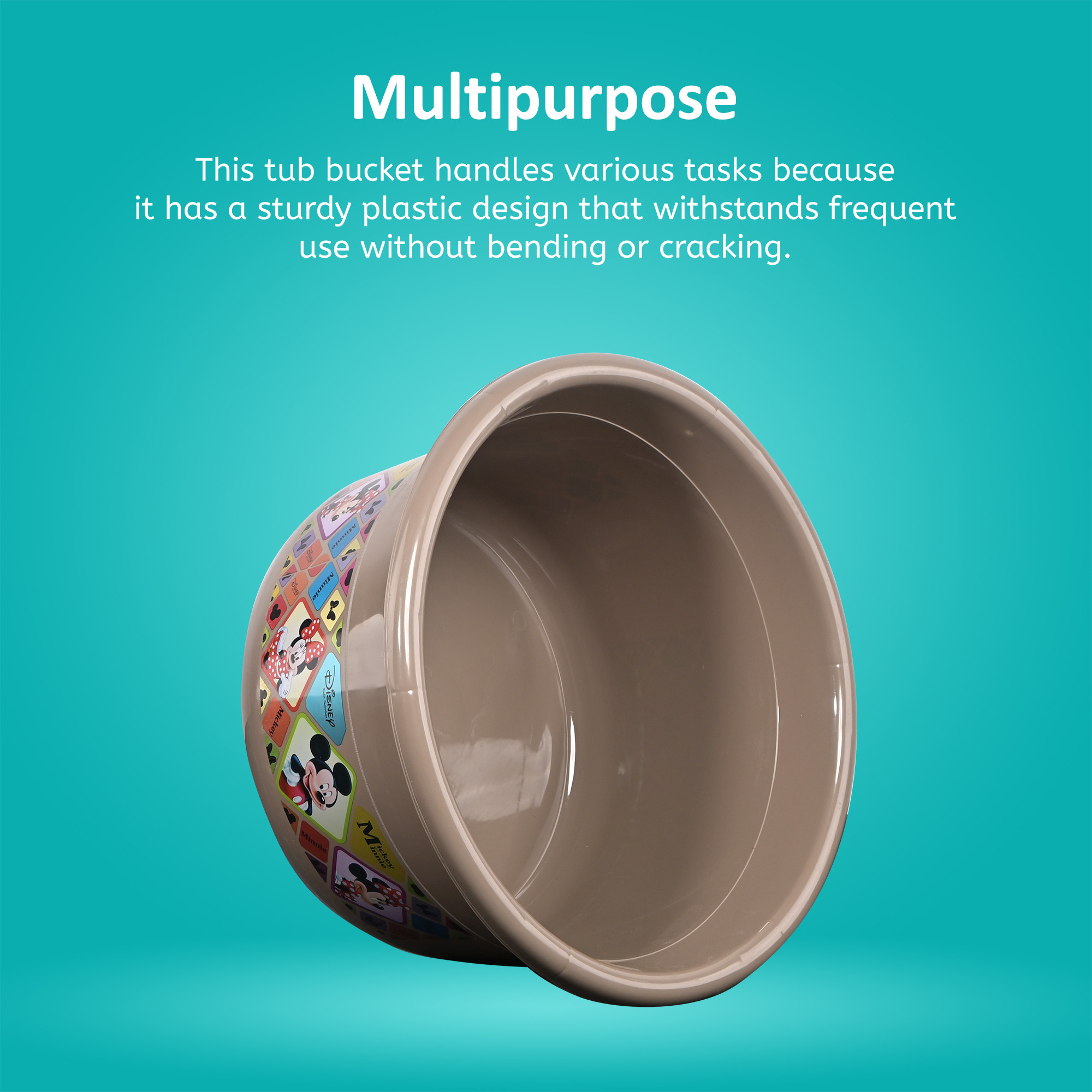 Kuber Industries 25 Ltr Bath Tub Plastic For Home Washroom  Kitchen  Disney Check  Lightweight  Multipurpose Washing Tub - Suitable For Laundry And Cleaning  Brown