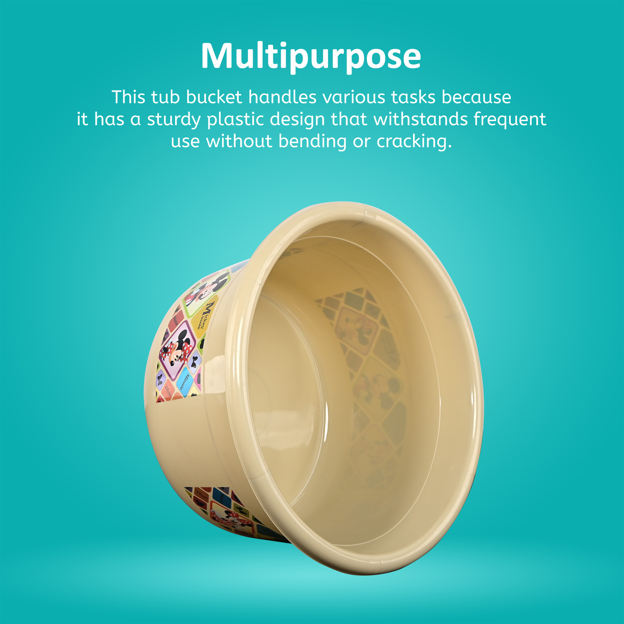 Kuber Industries 25 Ltr Bath Tub Plastic For Home Washroom  Kitchen  Disney Check  Lightweight  Multipurpose Washing Tub - Suitable For Laundry And Cleaning  Beige