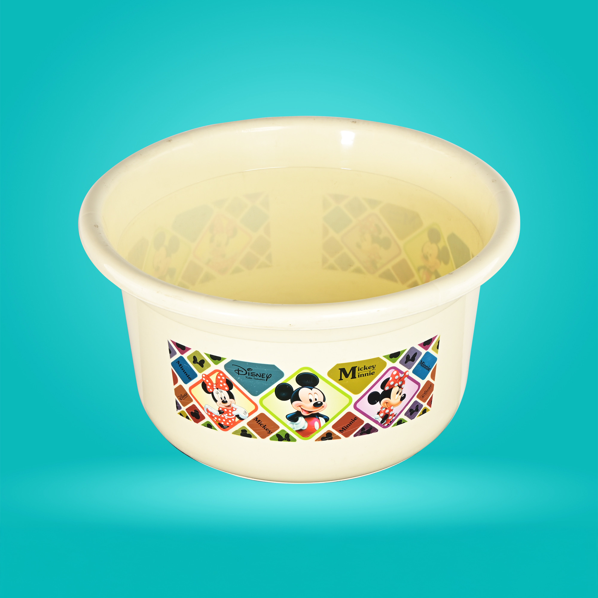 Kuber Industries 25 Ltr Bath Tub Plastic For Home Washroom  Kitchen  Disney Check  Lightweight  Multipurpose Washing Tub - Suitable For Laundry And Cleaning  Cream