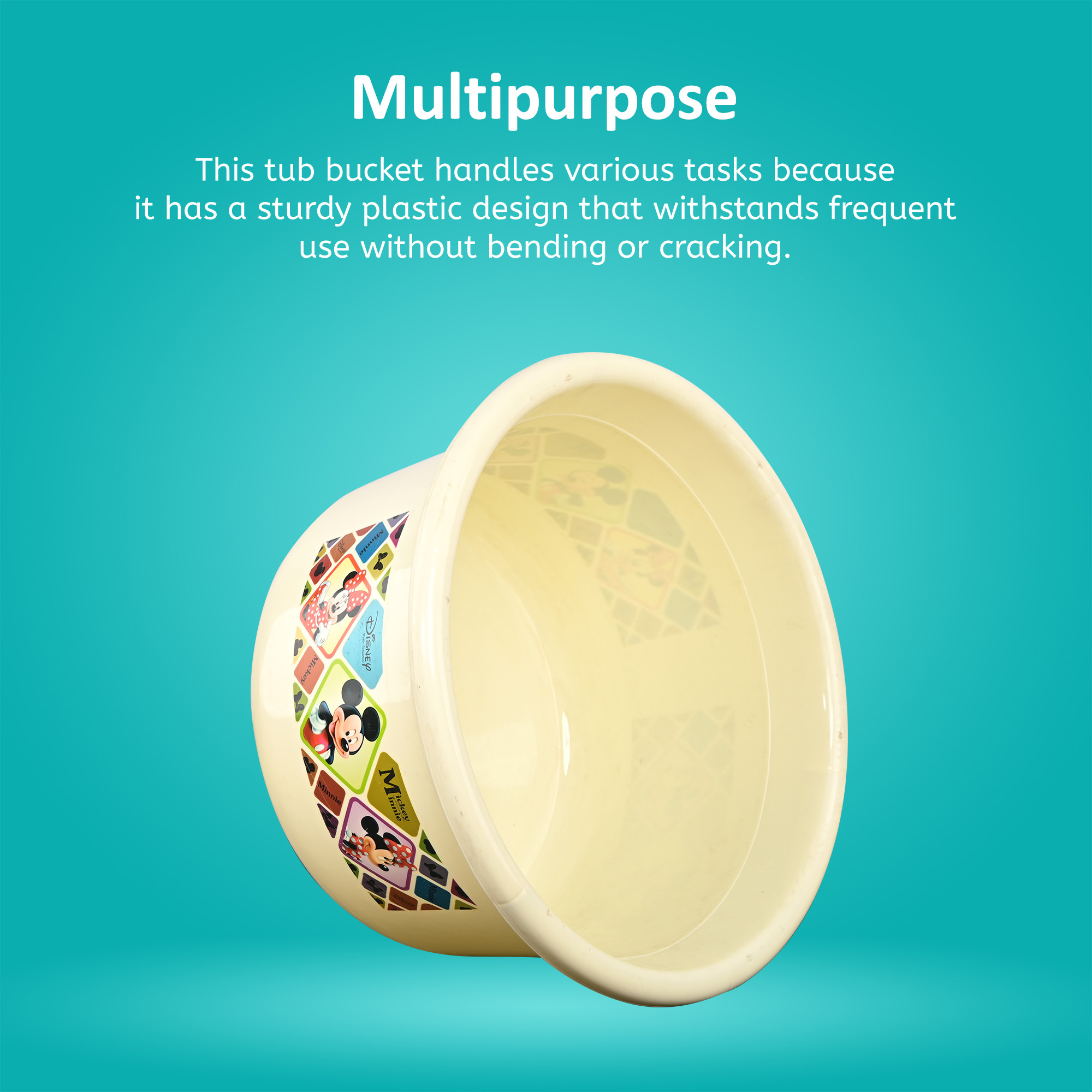 Kuber Industries 25 Ltr Bath Tub Plastic For Home Washroom  Kitchen  Disney Check  Lightweight  Multipurpose Washing Tub - Suitable For Laundry And Cleaning  Cream