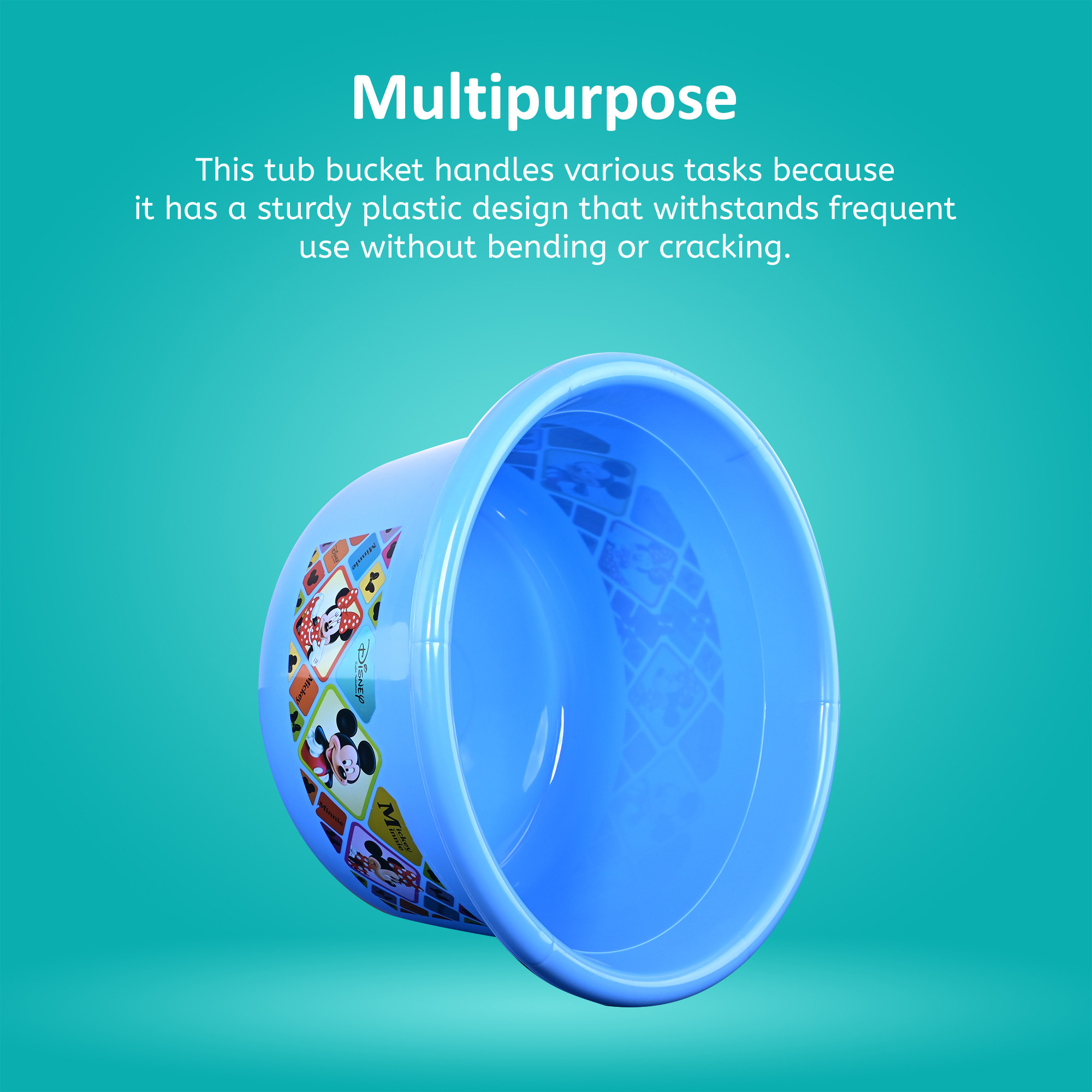 Kuber Industries 25 Ltr Bath Tub Plastic For Home Washroom  Kitchen  Disney Check  Lightweight  Multipurpose Washing Tub - Suitable For Laundry And Cleaning  Blue