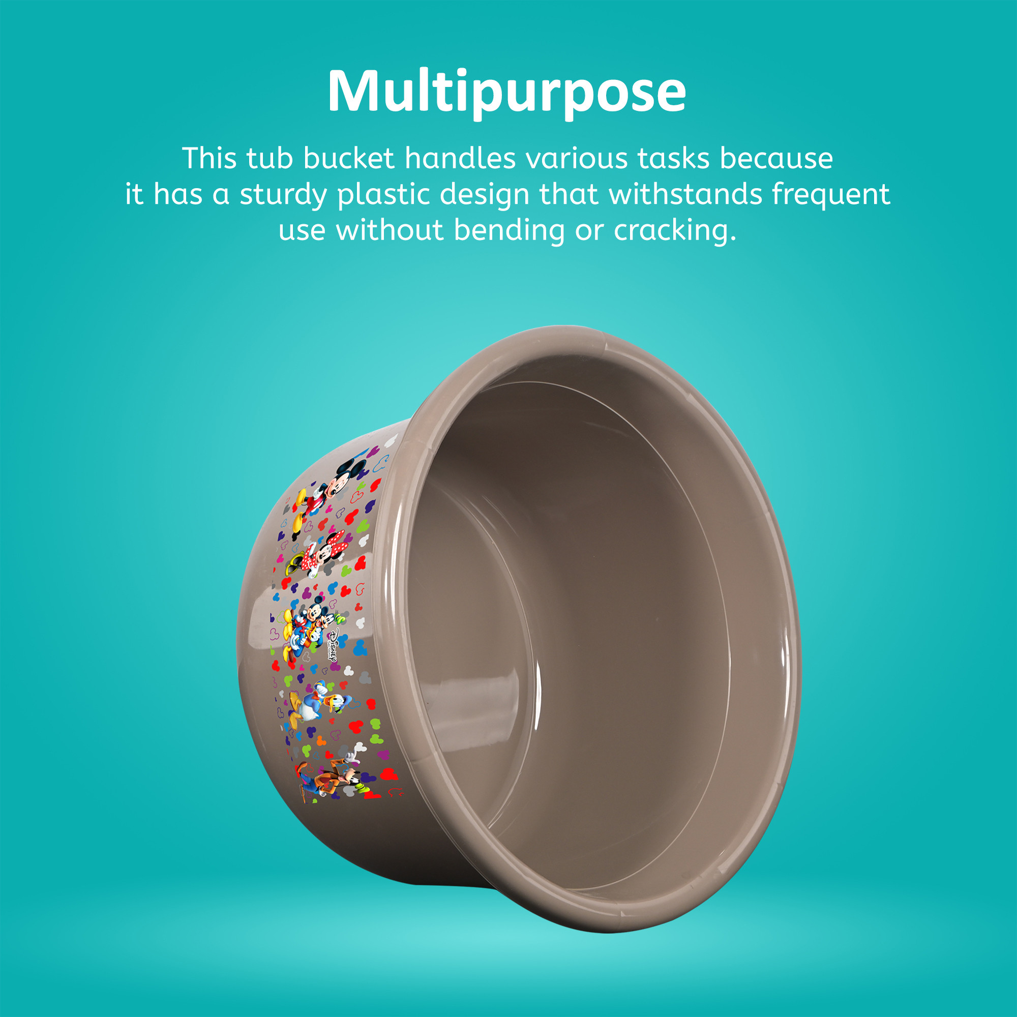 Kuber Industries 25 Ltr Bath Tub Plastic For Home Washroom  Kitchen  Disney Print  Lightweight  Multipurpose Washing Tub - Suitable For Laundry And Cleaning  Brown