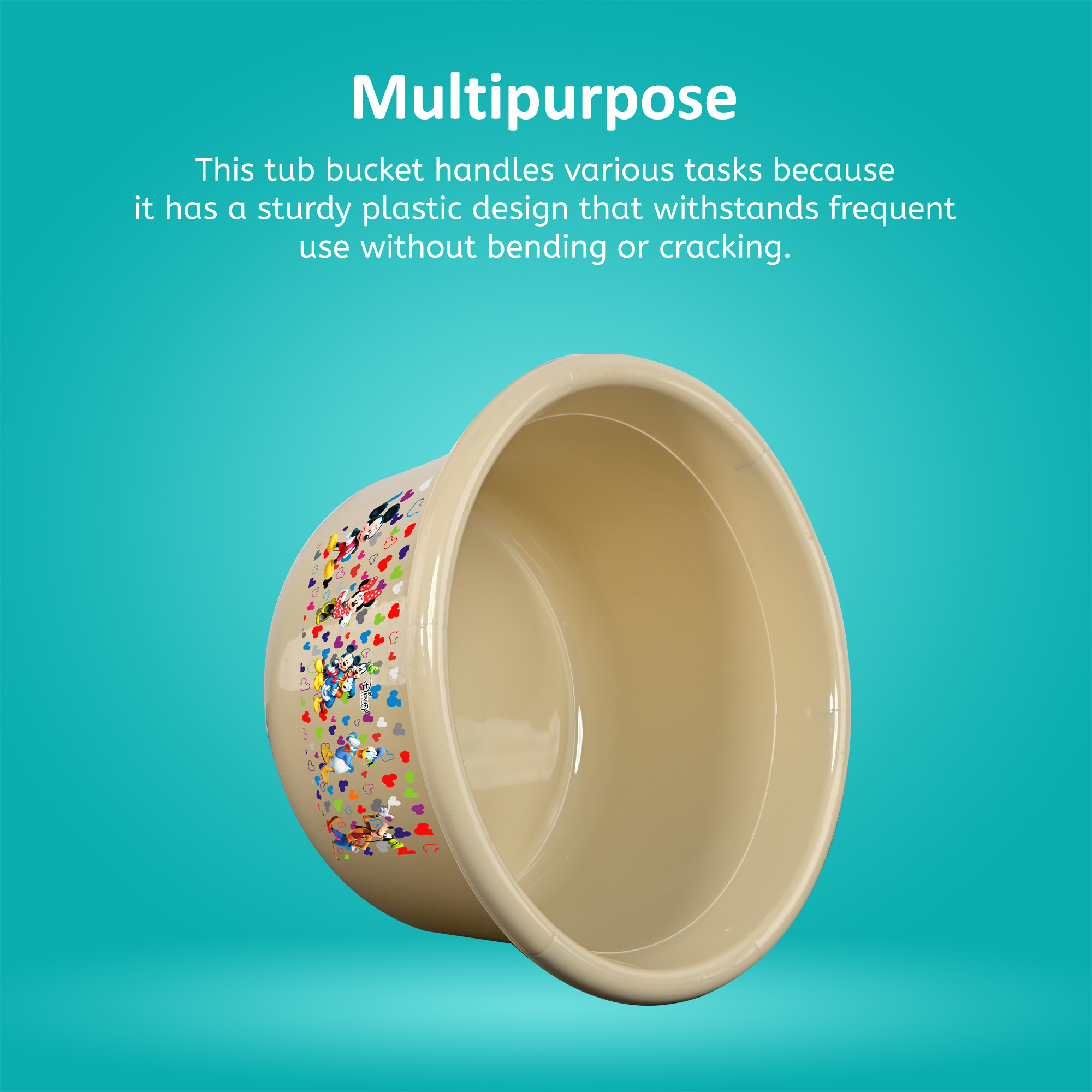 Kuber Industries 25 Ltr Bath Tub Plastic For Home Washroom  Kitchen  Disney Print  Lightweight  Multipurpose Washing Tub - Suitable For Laundry And Cleaning  Beige