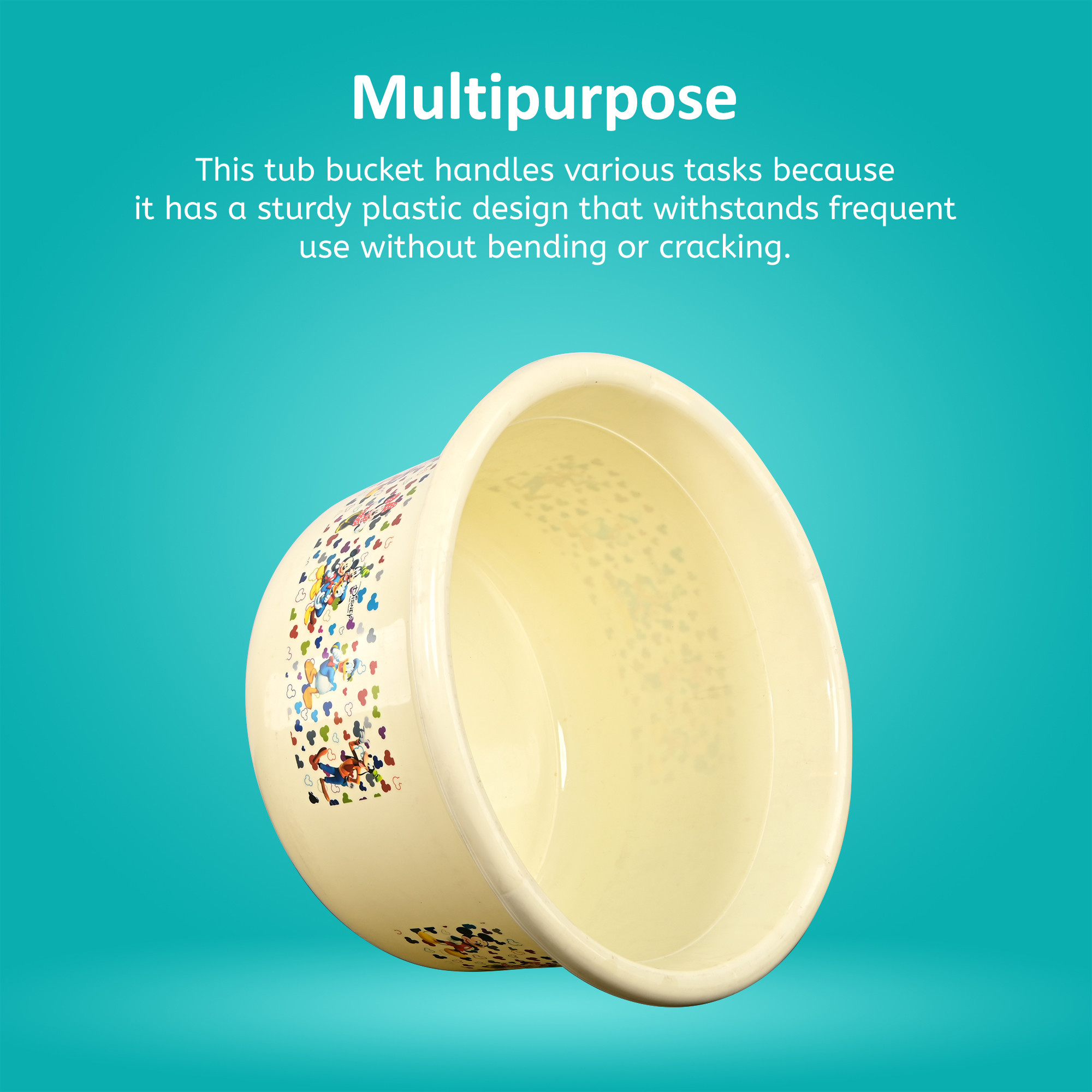 Kuber Industries 25 Ltr Bath Tub Plastic For Home Washroom  Kitchen  Disney Print  Lightweight  Multipurpose Washing Tub - Suitable For Laundry And Cleaning  Cream