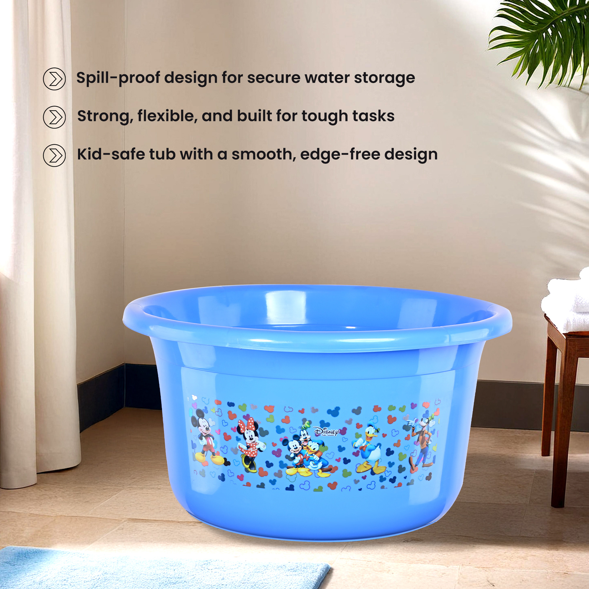 Kuber Industries 25 Ltr Bath Tub Plastic For Home Washroom  Kitchen  Disney Print  Lightweight  Multipurpose Washing Tub - Suitable For Laundry And Cleaning  Blue