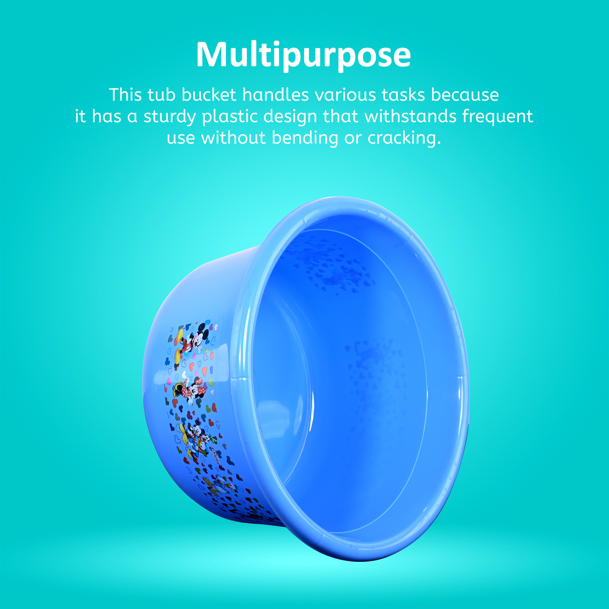 Kuber Industries 25 Ltr Bath Tub Plastic For Home Washroom  Kitchen  Disney Print  Lightweight  Multipurpose Washing Tub - Suitable For Laundry And Cleaning  Blue