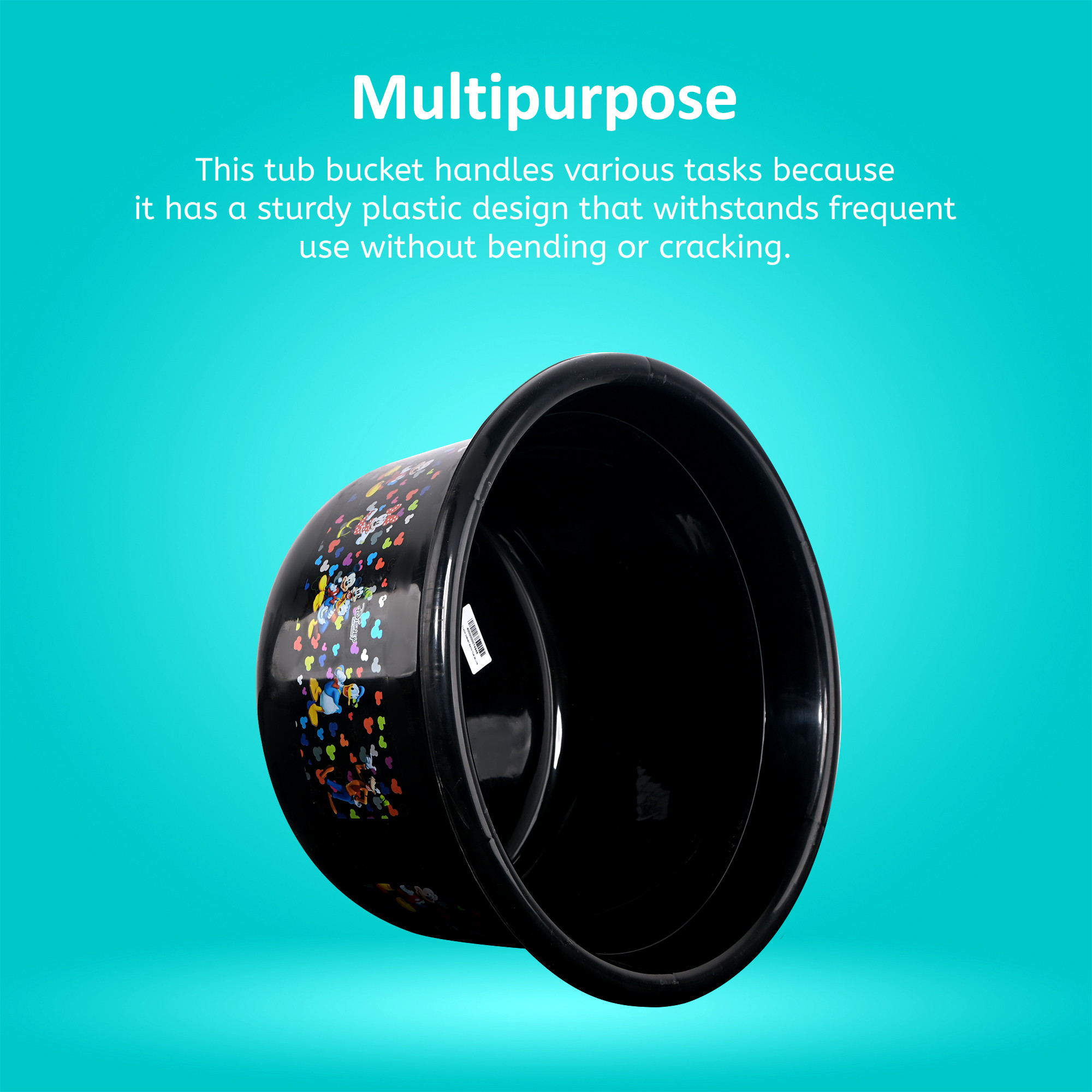 Kuber Industries 25 Ltr Bath Tub Plastic For Home Washroom  Kitchen  Disney Print  Lightweight  Multipurpose Washing Tub - Suitable For Laundry And Cleaning  Black