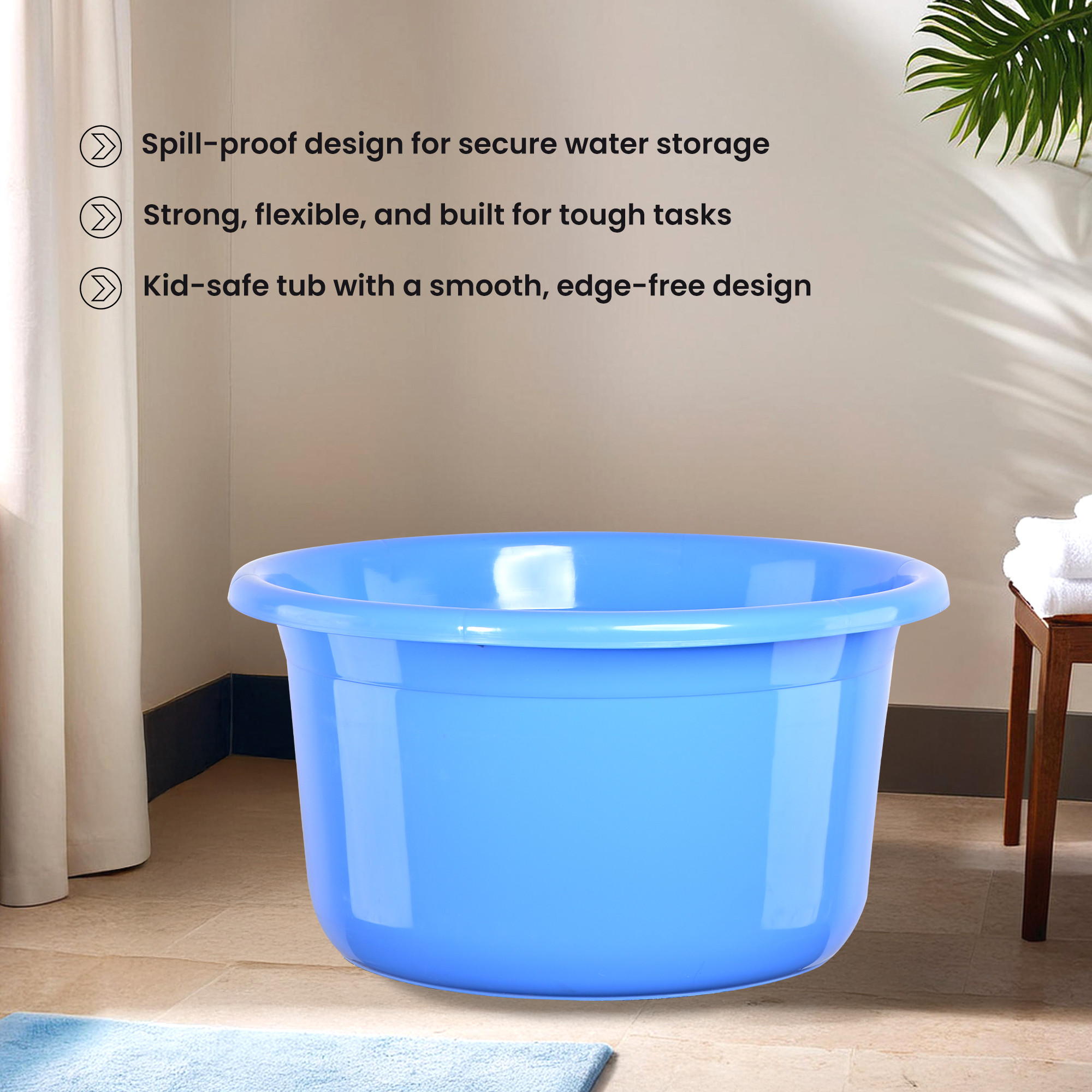 Kuber Industries 25 Ltr Bath Tub Plastic For Home Washroom  Kitchen  Lightweight  Multipurpose Washing Tub - Suitable For Laundry And Cleaning  Blue