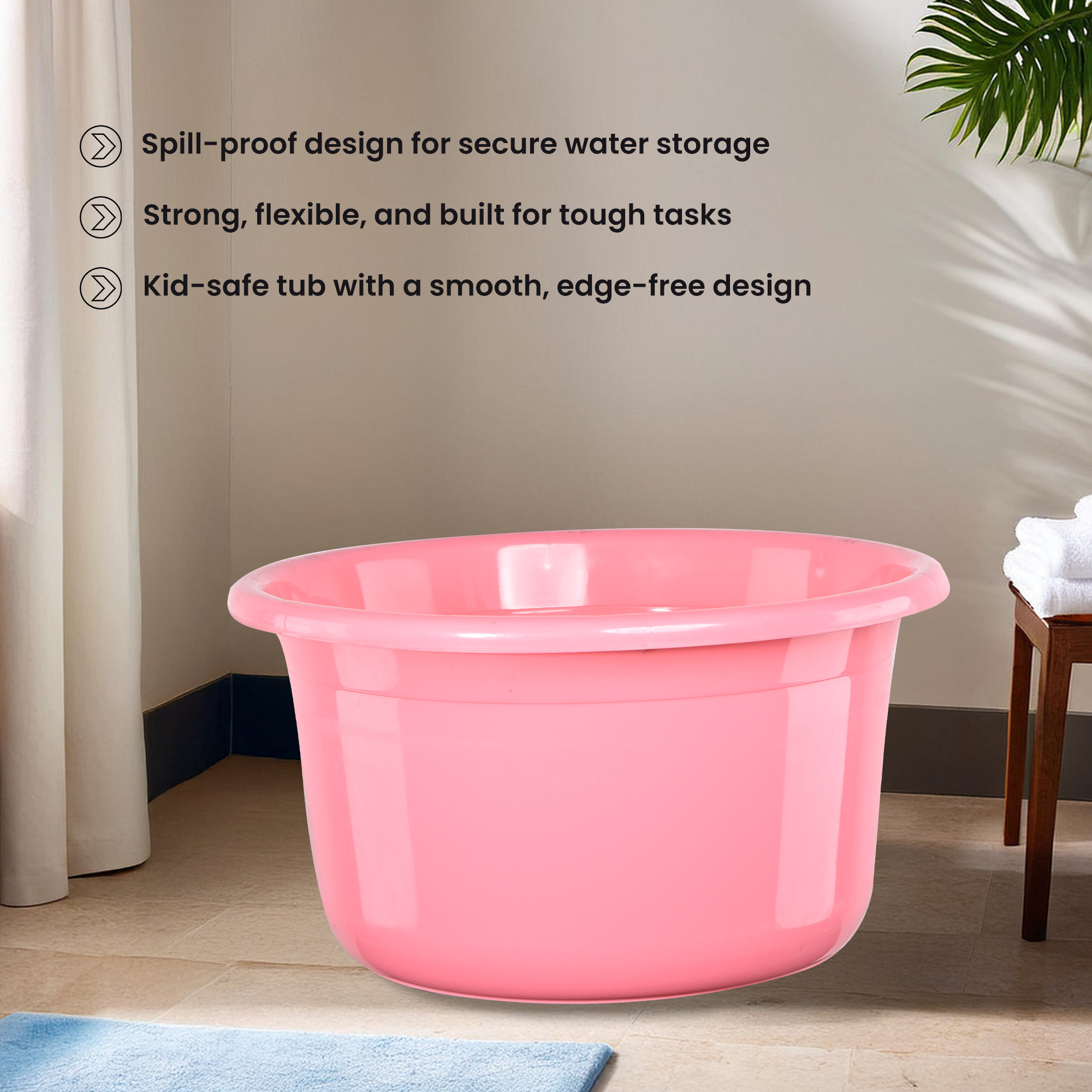 Kuber Industries 25 Ltr Bath Tub Plastic For Home Washroom  Kitchen  Lightweight  Multipurpose Washing Tub - Suitable For Laundry And Cleaning  Pink
