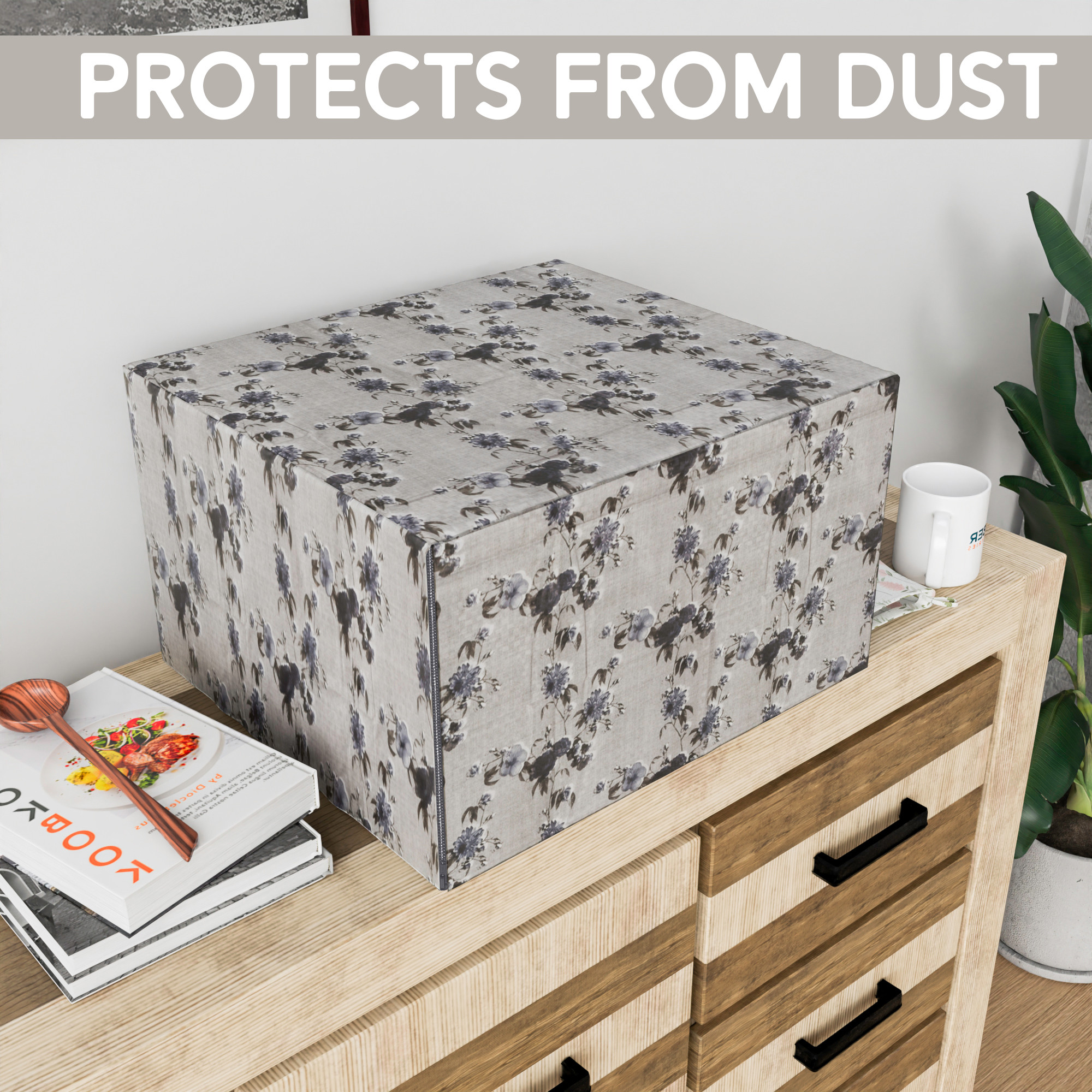 Kuber Industries 25 Ltr Dustproof Full Microwave Cover  Otg Oven Accessories for Durable  Dustroof Kitchen Decor  Flowers Grey