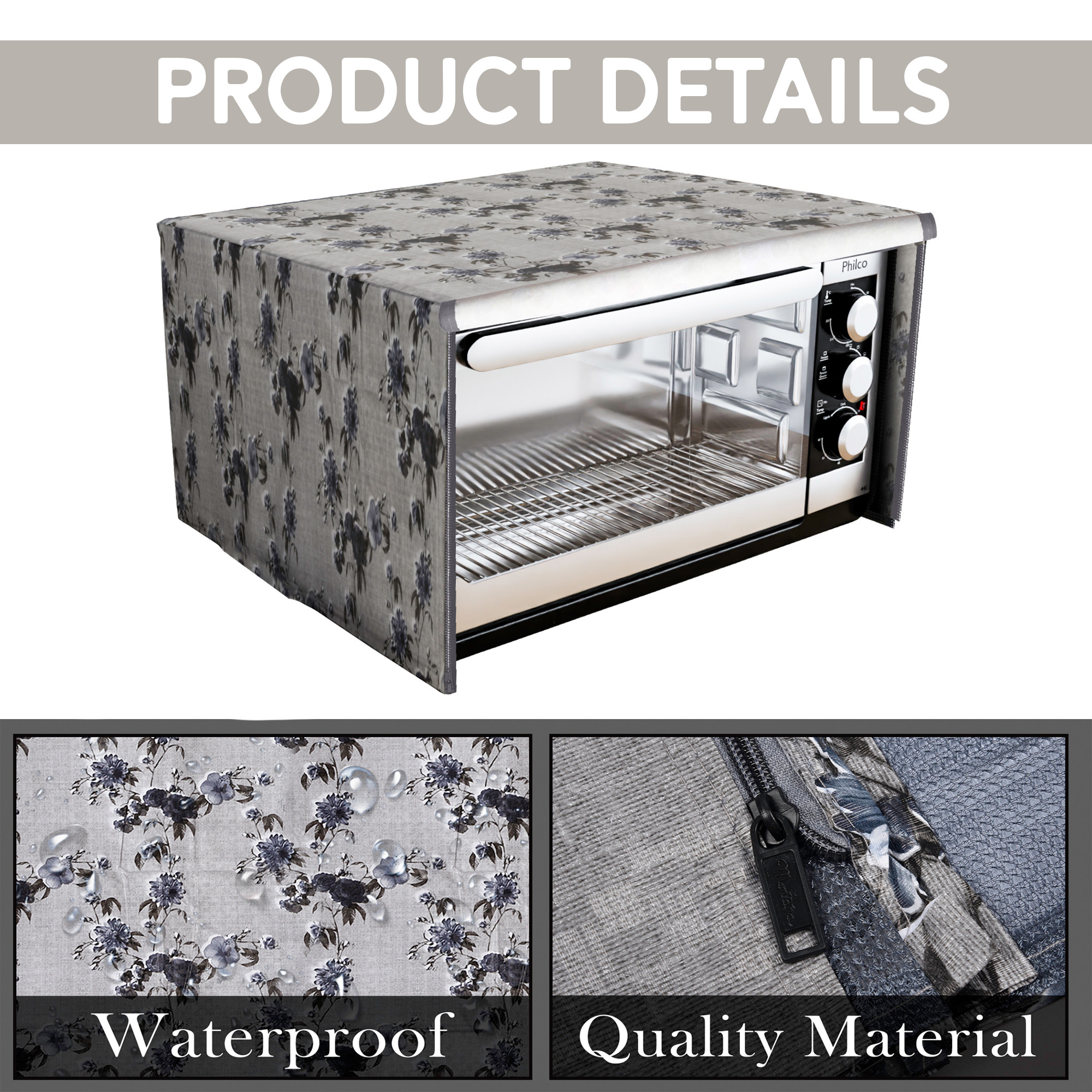 Kuber Industries 25 Ltr Dustproof Full Microwave Cover  Otg Oven Accessories for Durable  Dustroof Kitchen Decor  Flowers Grey