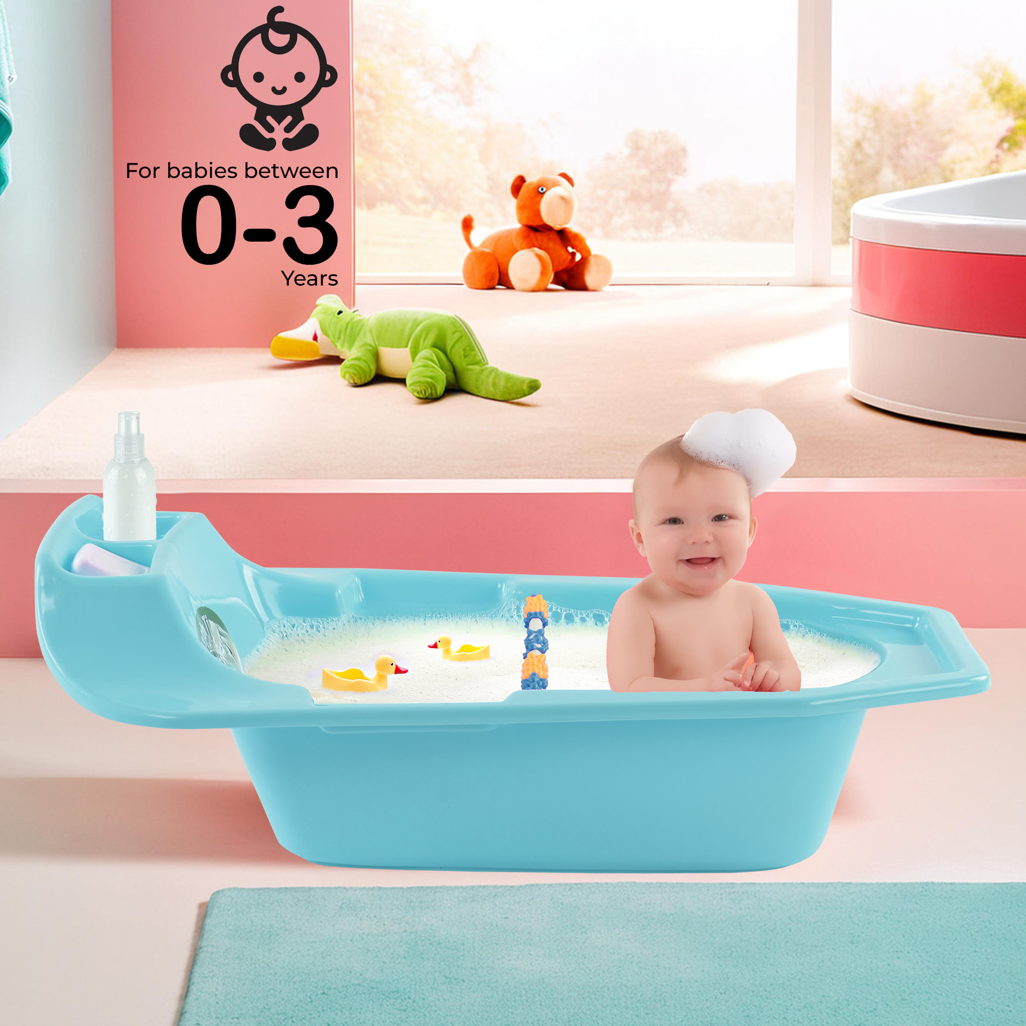Kuber Industries 25 Ltr Plastic Bath Tub for Kids 0-3 Years  Bath Tub for New Born Baby  Bathing Tub Girls  Boys with Soap Tray  Water Tub for BabyInfants  Mini Swimming Pool for Kids  Blue