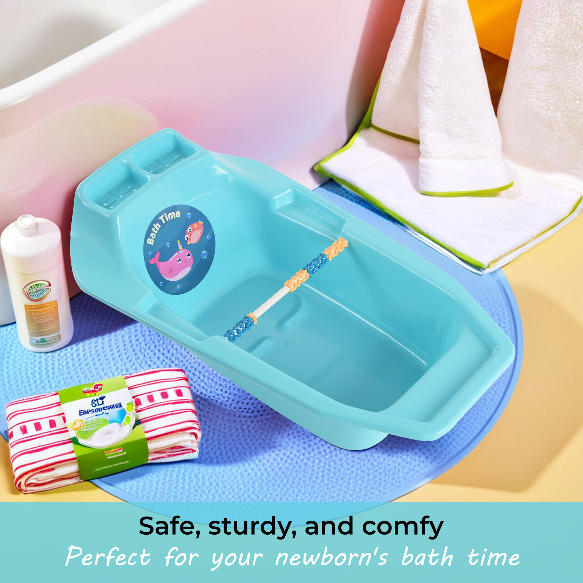 Kuber Industries 25 Ltr Plastic Bath Tub for Kids 0-3 Years  Bath Tub for New Born Baby  Bathing Tub Girls  Boys with Soap Tray  Water Tub for BabyInfants  Mini Swimming Pool for Kids  Blue