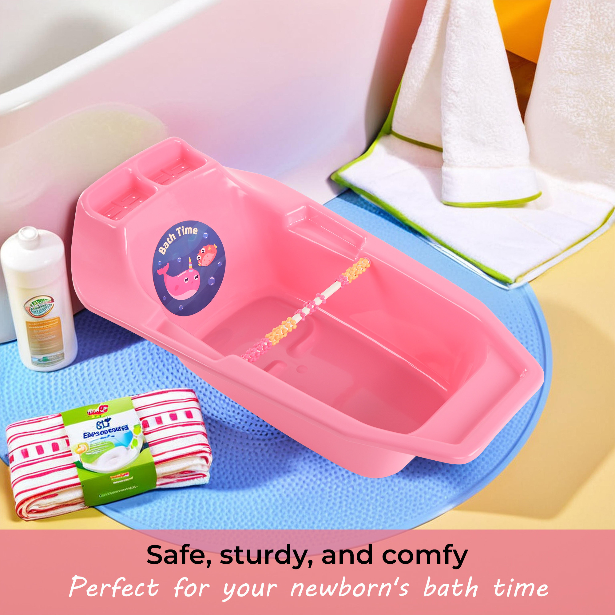 Kuber Industries 25 Ltr Plastic Bath Tub for Kids 0-3 Years  Bath Tub for New Born Baby  Bathing Tub Girls  Boys with Soap Tray  Water Tub for BabyInfants  Mini Swimming Pool for Kids  Pink