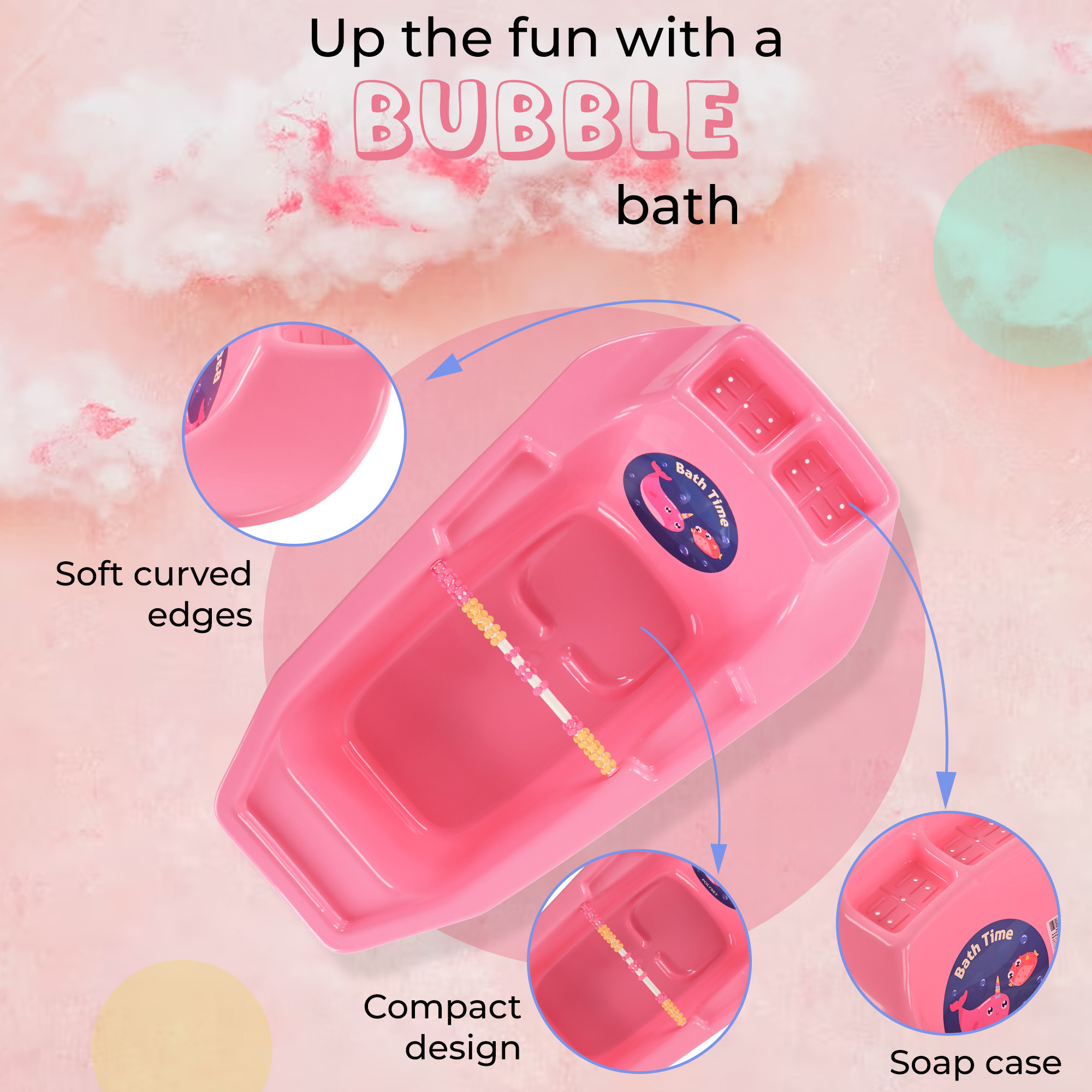 Kuber Industries 25 Ltr Plastic Bath Tub for Kids 0-3 Years  Bath Tub for New Born Baby  Bathing Tub Girls  Boys with Soap Tray  Water Tub for BabyInfants  Mini Swimming Pool for Kids  Pink
