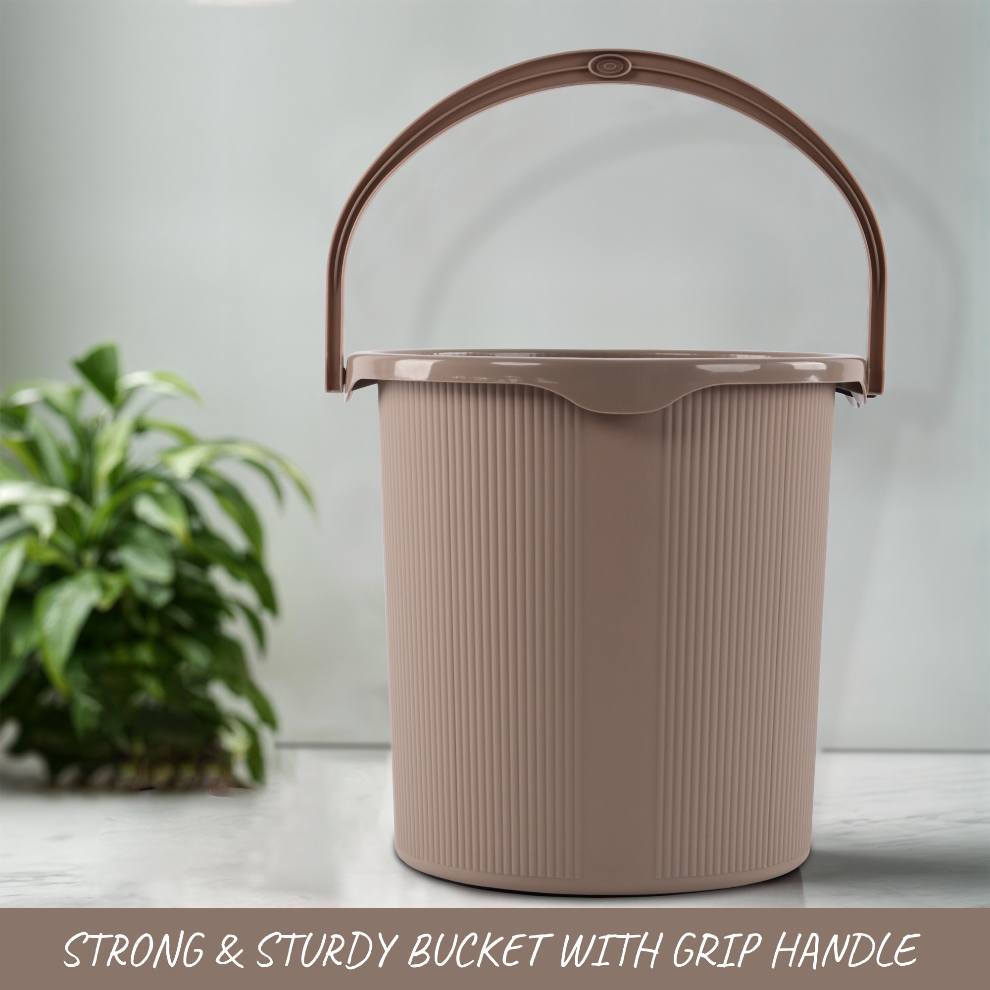 Kuber Industries 25 Ltr Plastic Bucket for Bathroom  Sturdy and Easy Grip Handle  Big Bucket for Bathing  Water Storage Bucket for Home  Bathroom BucketforShower  Magnite 25  Beige