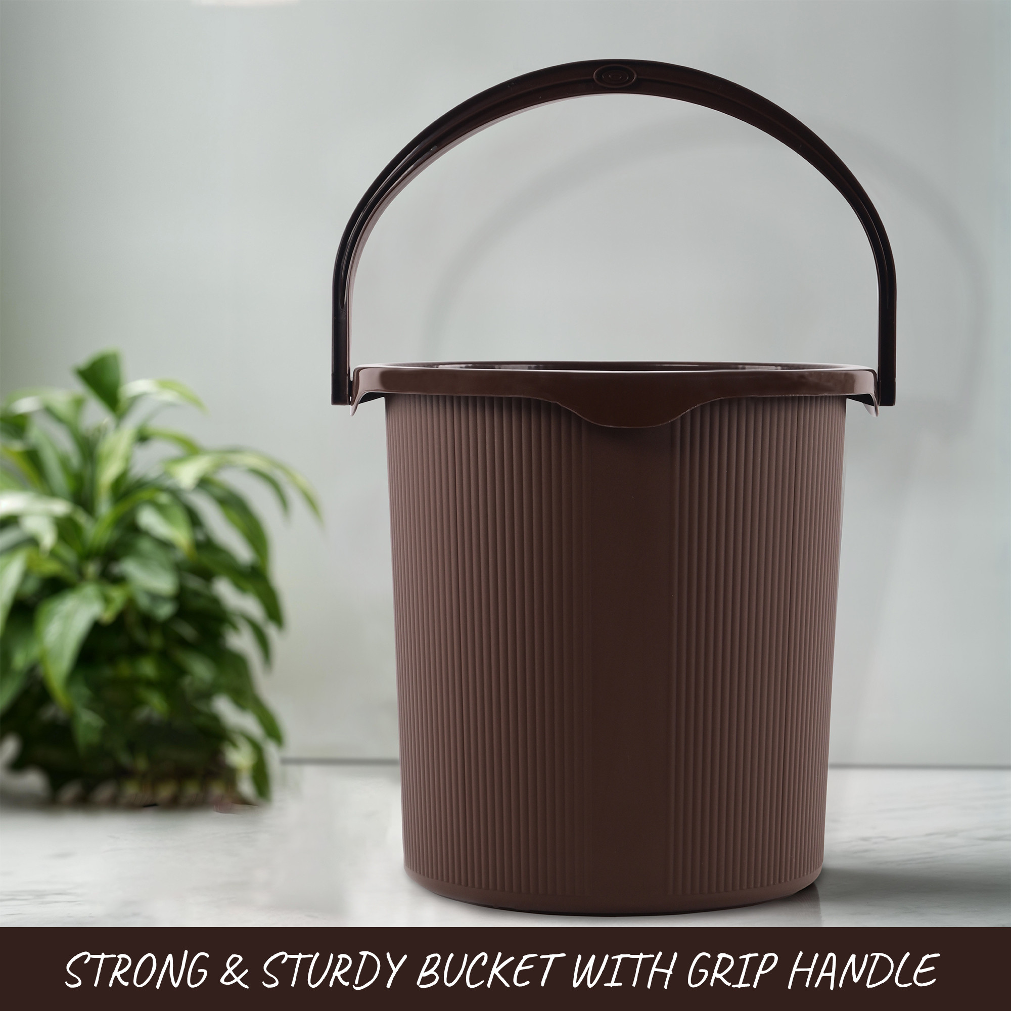 Kuber Industries 25 Ltr Plastic Bucket for Bathroom  Sturdy and Easy Grip Handle  Big Bucket for Bathing  Water Storage Bucket for Home  Bathroom BucketforShower  Magnite 25  Brown