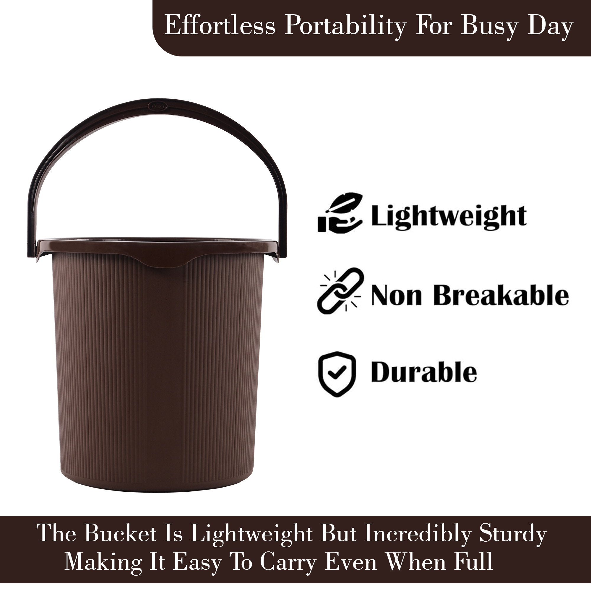 Kuber Industries 25 Ltr Plastic Bucket for Bathroom  Sturdy and Easy Grip Handle  Big Bucket for Bathing  Water Storage Bucket for Home  Bathroom BucketforShower  Magnite 25  Brown