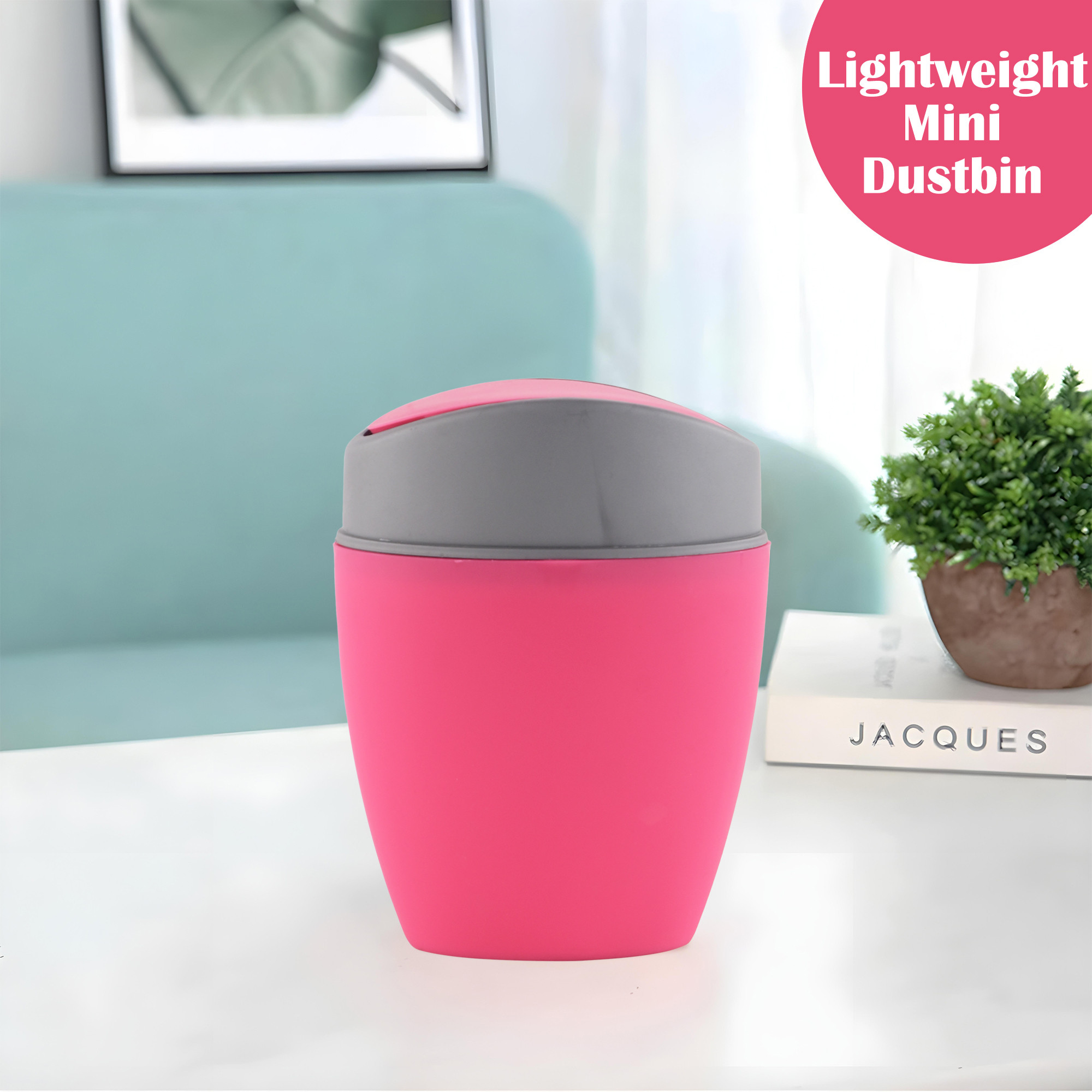 Kuber Industries 25 Ltr Plastic Mini Dustbin for Study TableBedroomBathroom with Swing Lid  Portable Small Dustbin for Kitchen Sink  Table Top Office Desk Trash Can Waste Bin  Pink