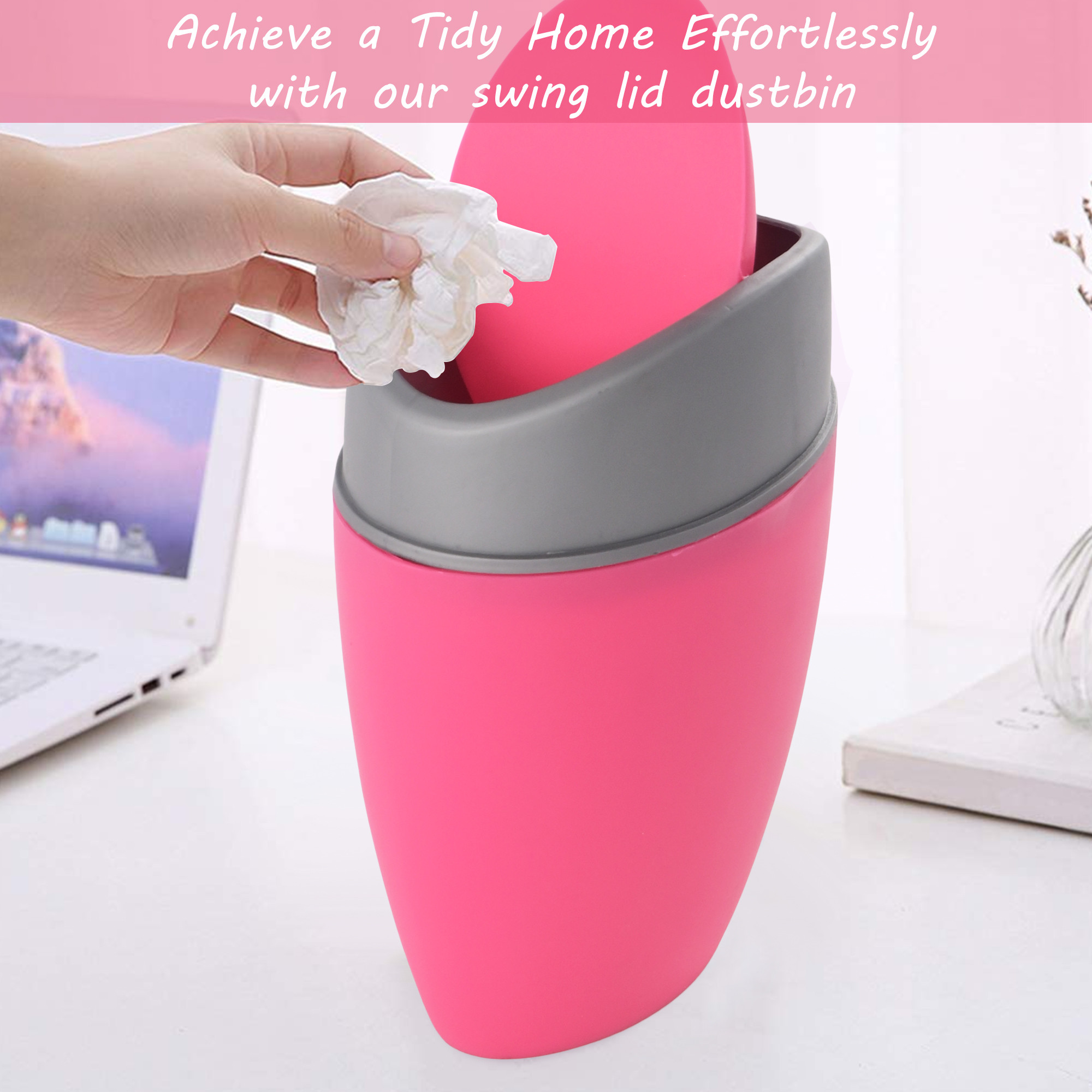 Kuber Industries 25 Ltr Plastic Mini Dustbin for Study TableBedroomBathroom with Swing Lid  Portable Small Dustbin for Kitchen Sink  Table Top Office Desk Trash Can Waste Bin  Pink