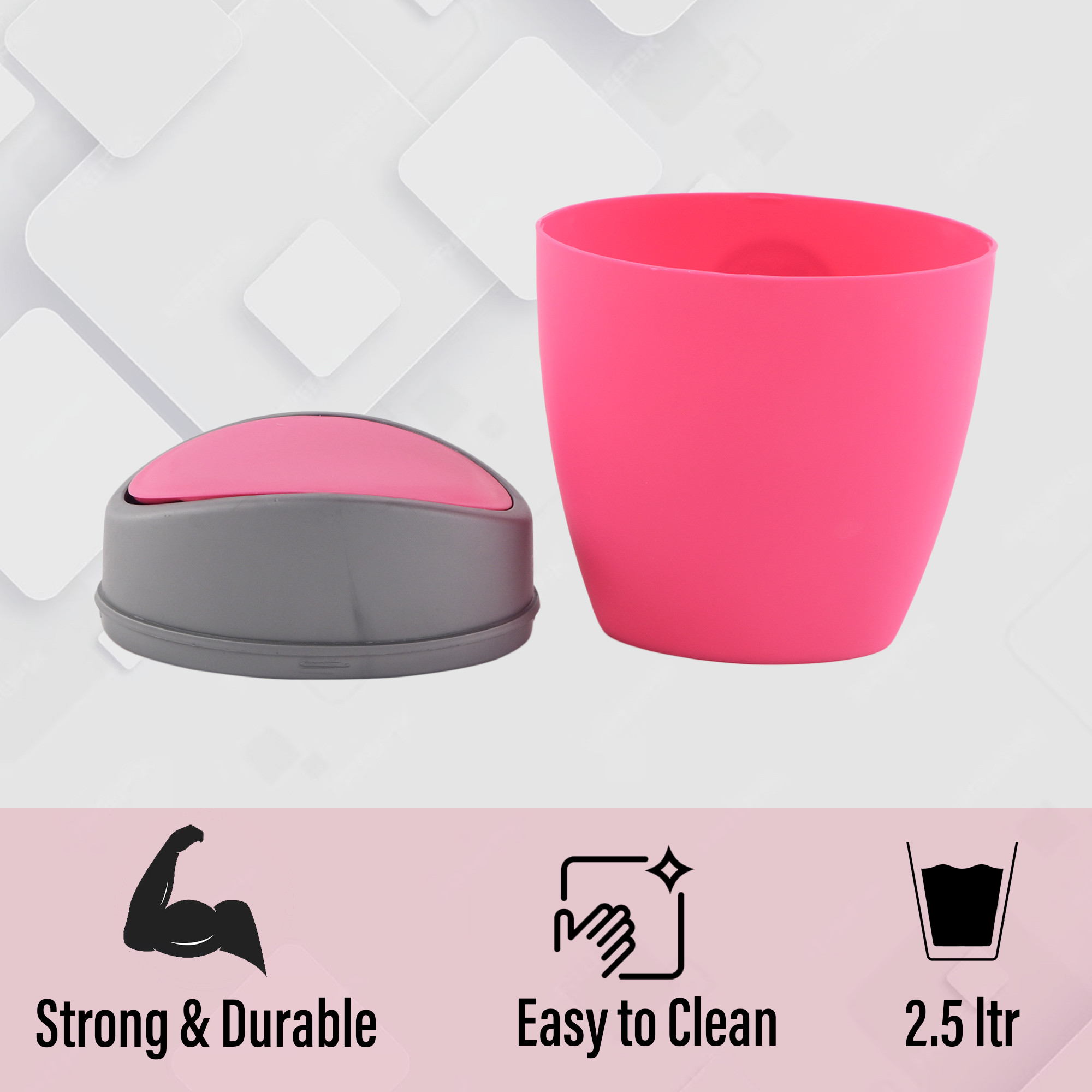 Kuber Industries 25 Ltr Plastic Mini Dustbin for Study TableBedroomBathroom with Swing Lid  Portable Small Dustbin for Kitchen Sink  Table Top Office Desk Trash Can Waste Bin  Pink