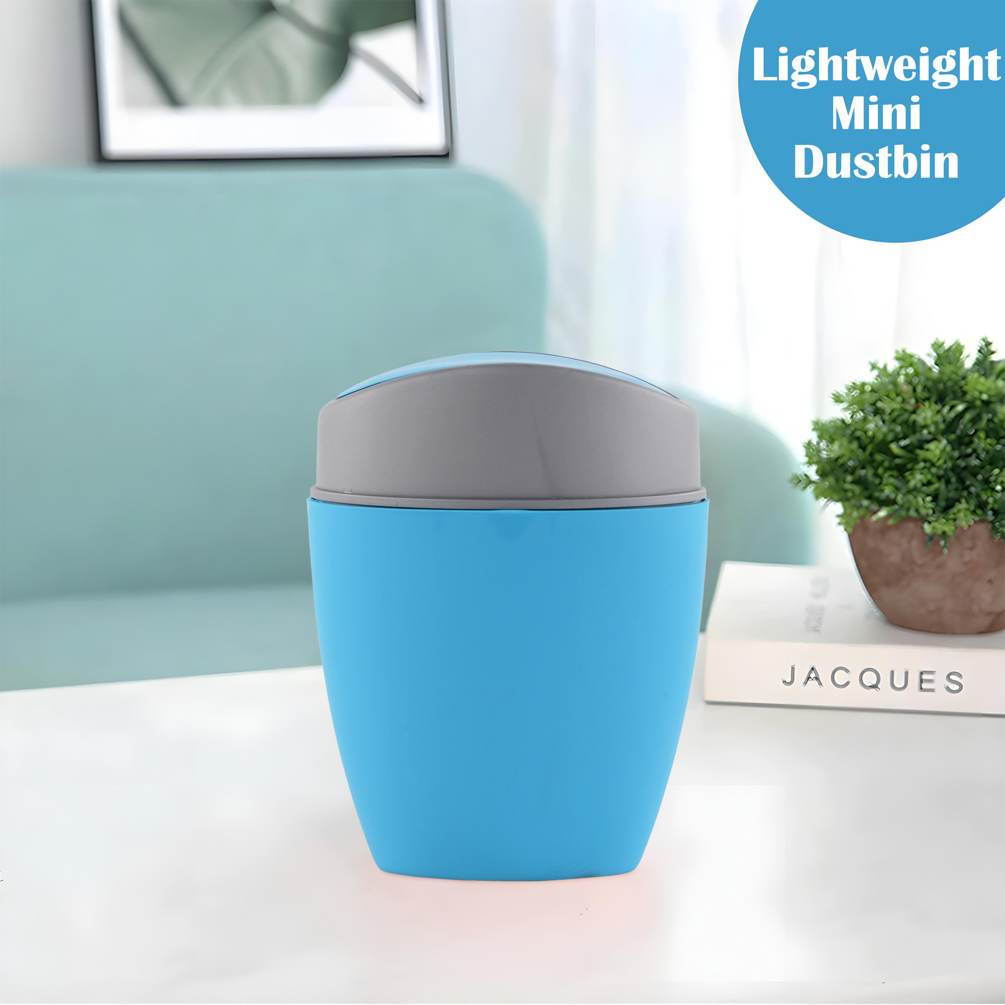 Kuber Industries 25 Ltr Plastic Mini Dustbin for Study TableBedroomBathroom with Swing Lid  Portable Small Dustbin for Kitchen Sink  Table Top Office Desk Trash Can Waste Bin  Blue