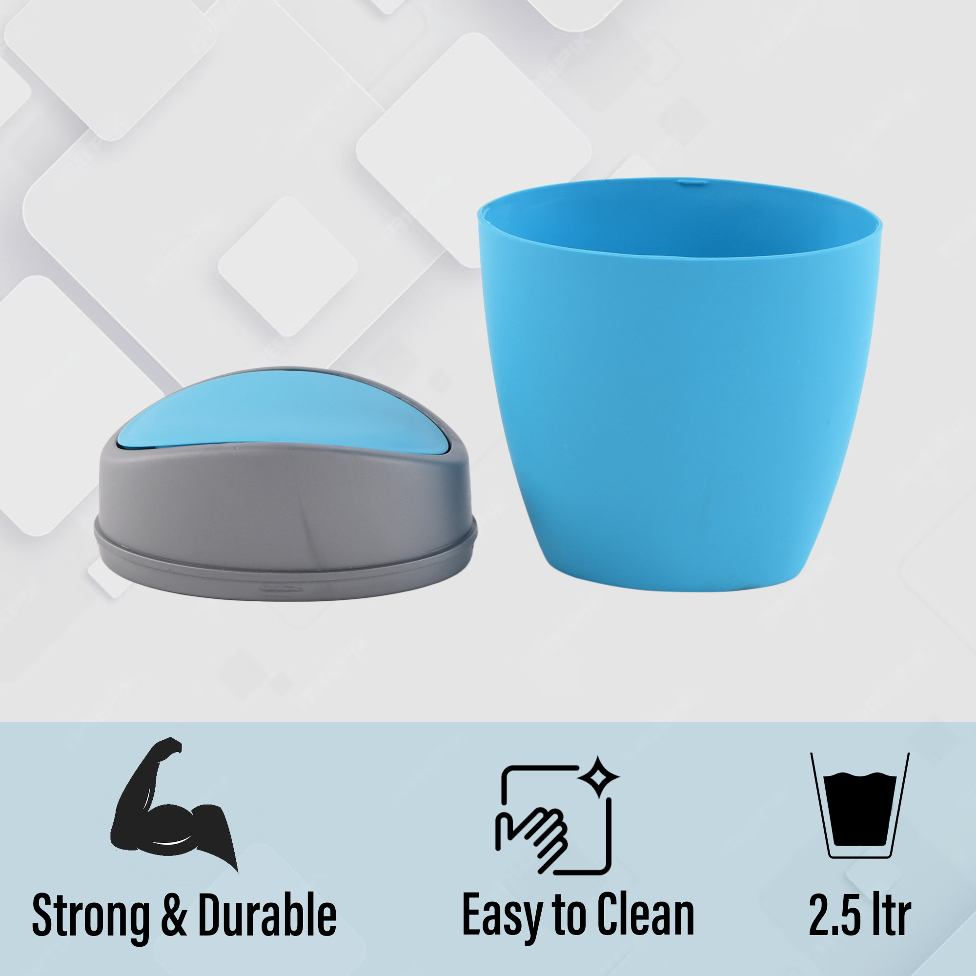 Kuber Industries 25 Ltr Plastic Mini Dustbin for Study TableBedroomBathroom with Swing Lid  Portable Small Dustbin for Kitchen Sink  Table Top Office Desk Trash Can Waste Bin  Blue
