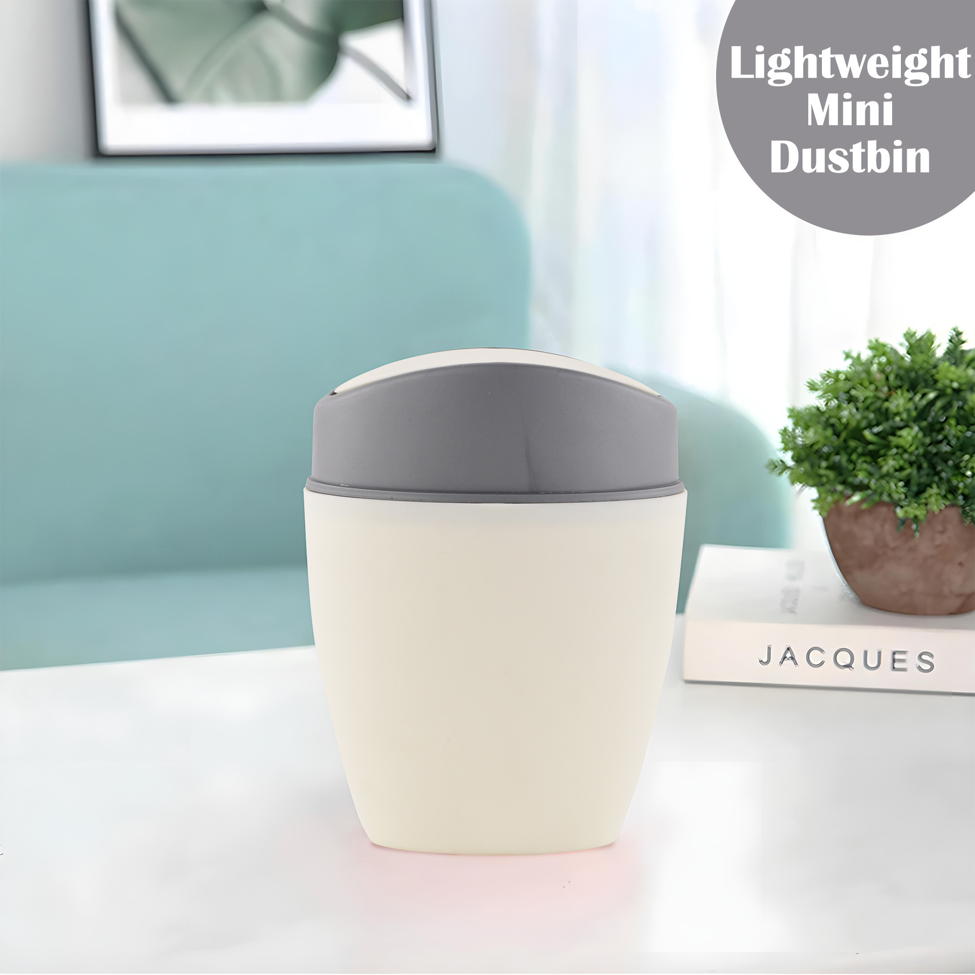 Kuber Industries 25 Ltr Plastic Mini Dustbin for Study TableBedroomBathroom with Swing Lid  Portable Small Dustbin for Kitchen Sink  Table Top Office Desk Trash Can Waste Bin  White