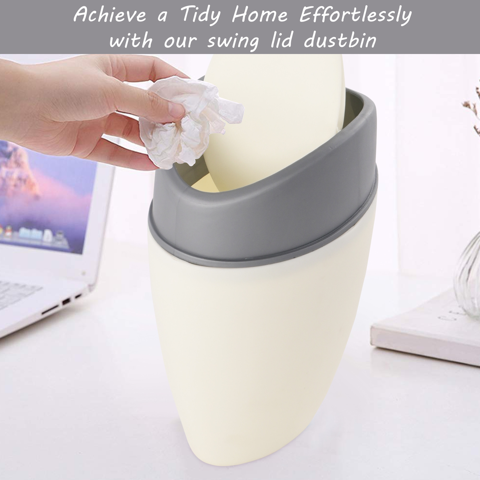Kuber Industries 25 Ltr Plastic Mini Dustbin for Study TableBedroomBathroom with Swing Lid  Portable Small Dustbin for Kitchen Sink  Table Top Office Desk Trash Can Waste Bin  White