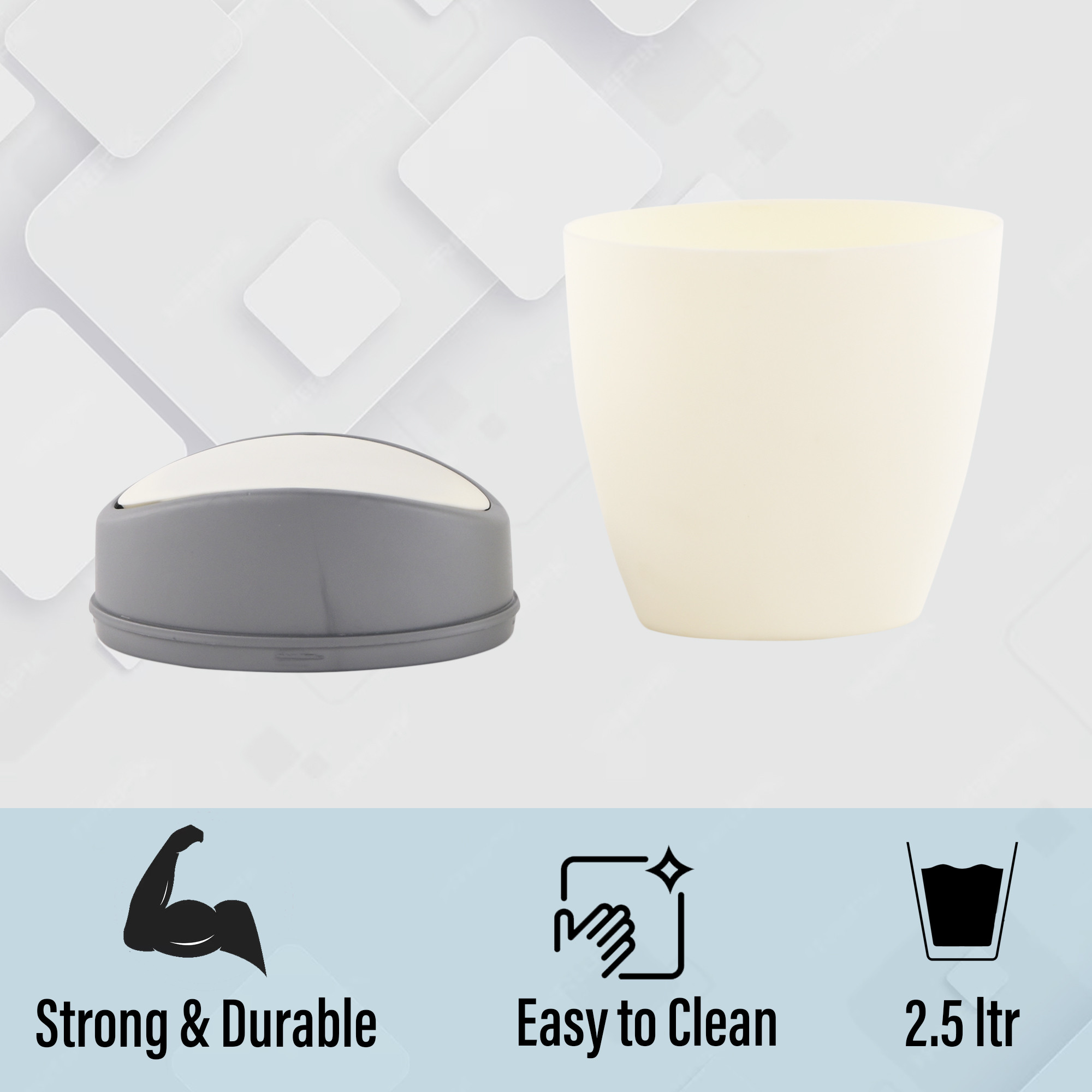 Kuber Industries 25 Ltr Plastic Mini Dustbin for Study TableBedroomBathroom with Swing Lid  Portable Small Dustbin for Kitchen Sink  Table Top Office Desk Trash Can Waste Bin  White