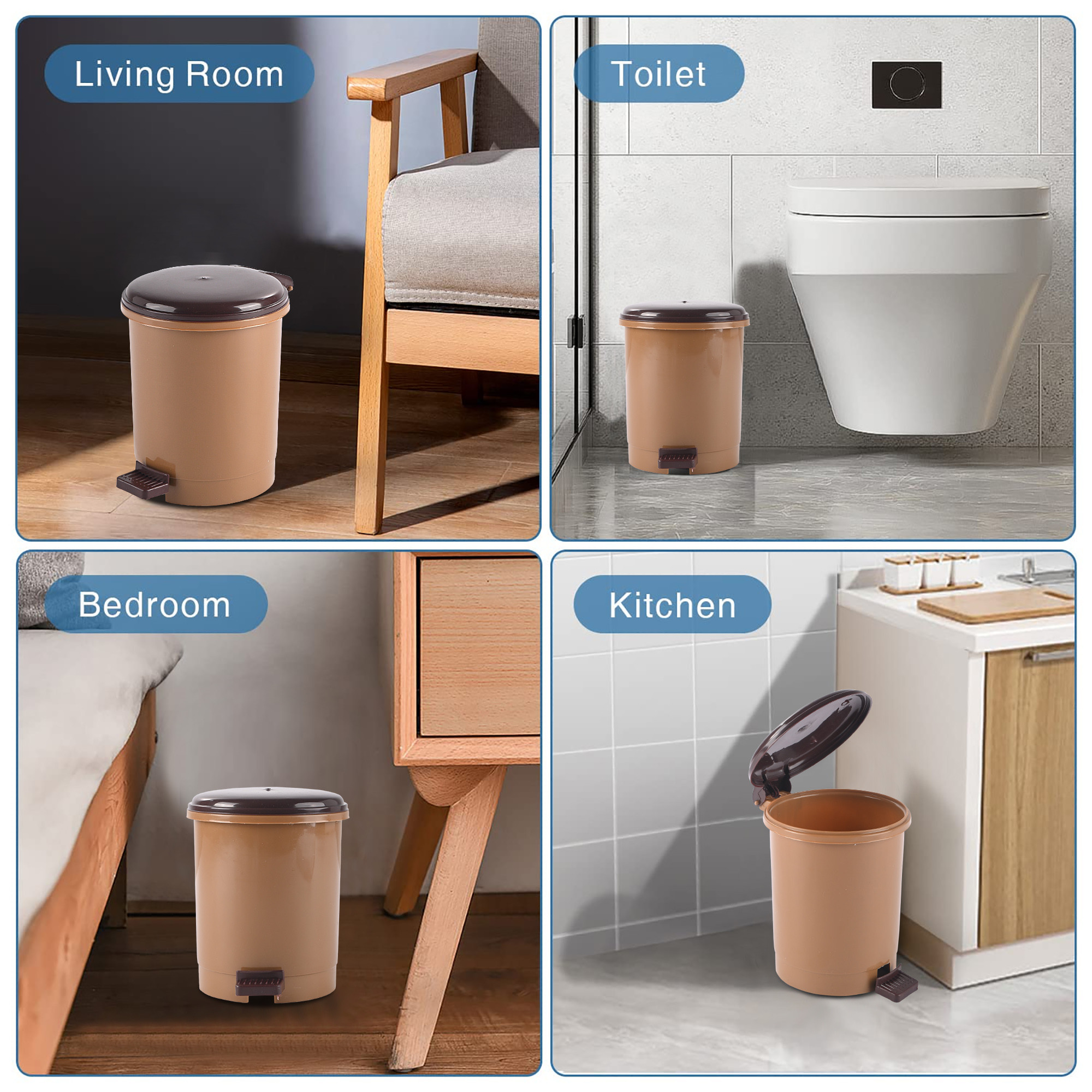 Kuber Industries 25 Ltr Portable Small Table Dustbin for Home  Office with Lid  Pedal  Lightweight Mini Dustbin for KitchenBedroom - Ideal for Desk  Countertops  Light Brown