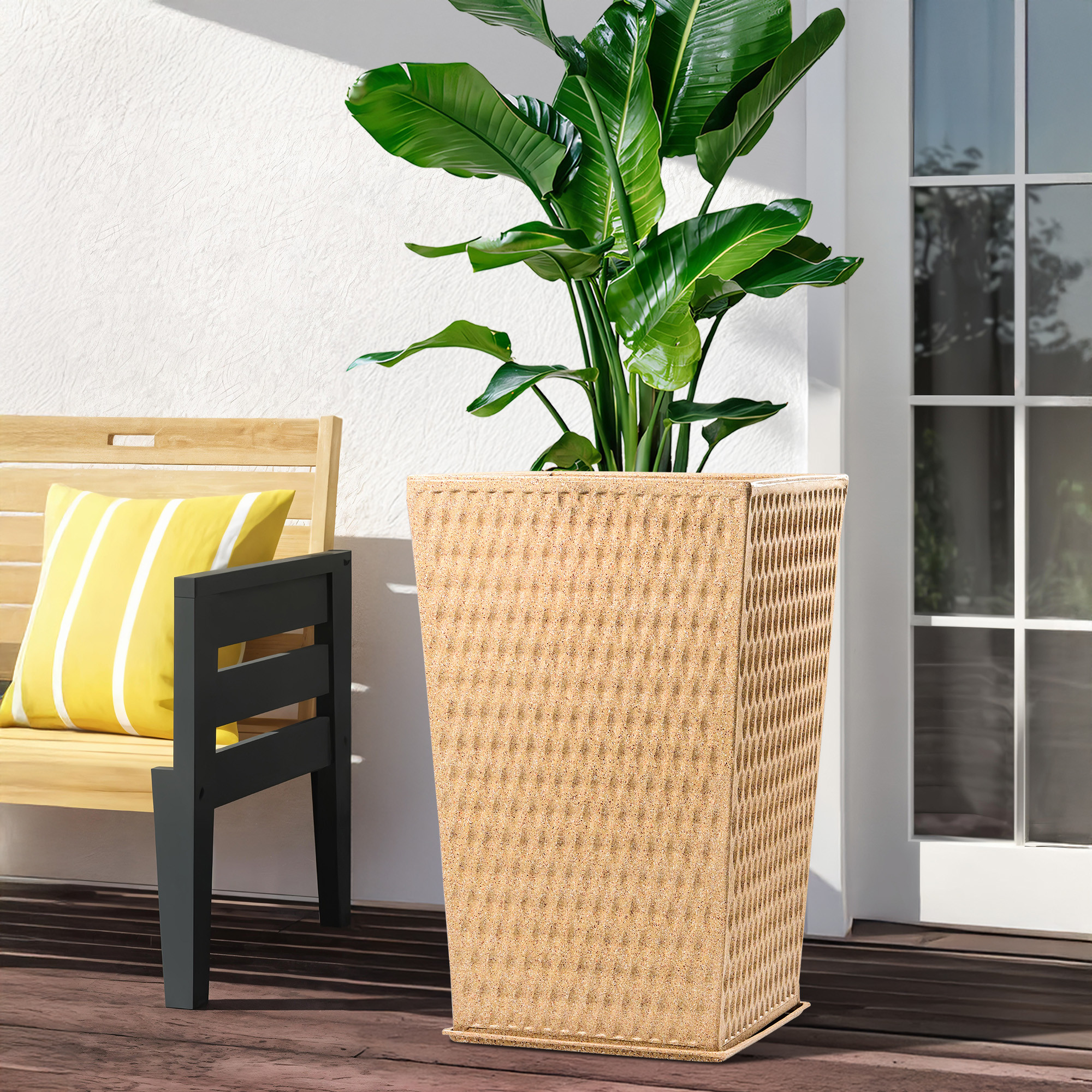 Kuber Industries 26-Inch Roto Mould German Polymer Extra Large Big Size Flower Pot  IndoorOutdoor Tree Gamla Planter for Living Room Resorts Hotels Terrace  Garden  Marble Matrix Tower - Sand