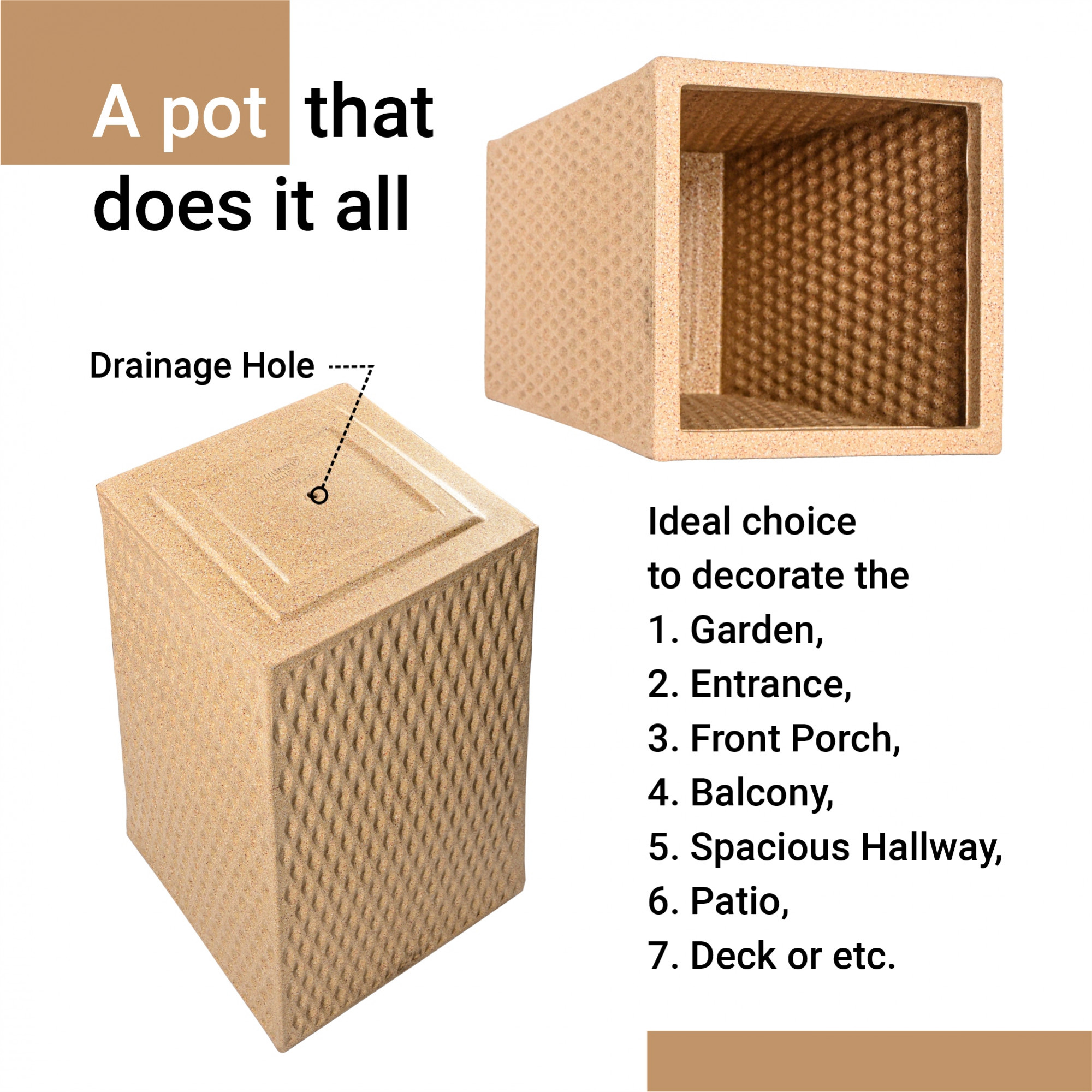 Kuber Industries 26-Inch Roto Mould German Polymer Extra Large Big Size Flower Pot  IndoorOutdoor Tree Gamla Planter for Living Room Resorts Hotels Terrace  Garden  Marble Matrix Tower - Sand